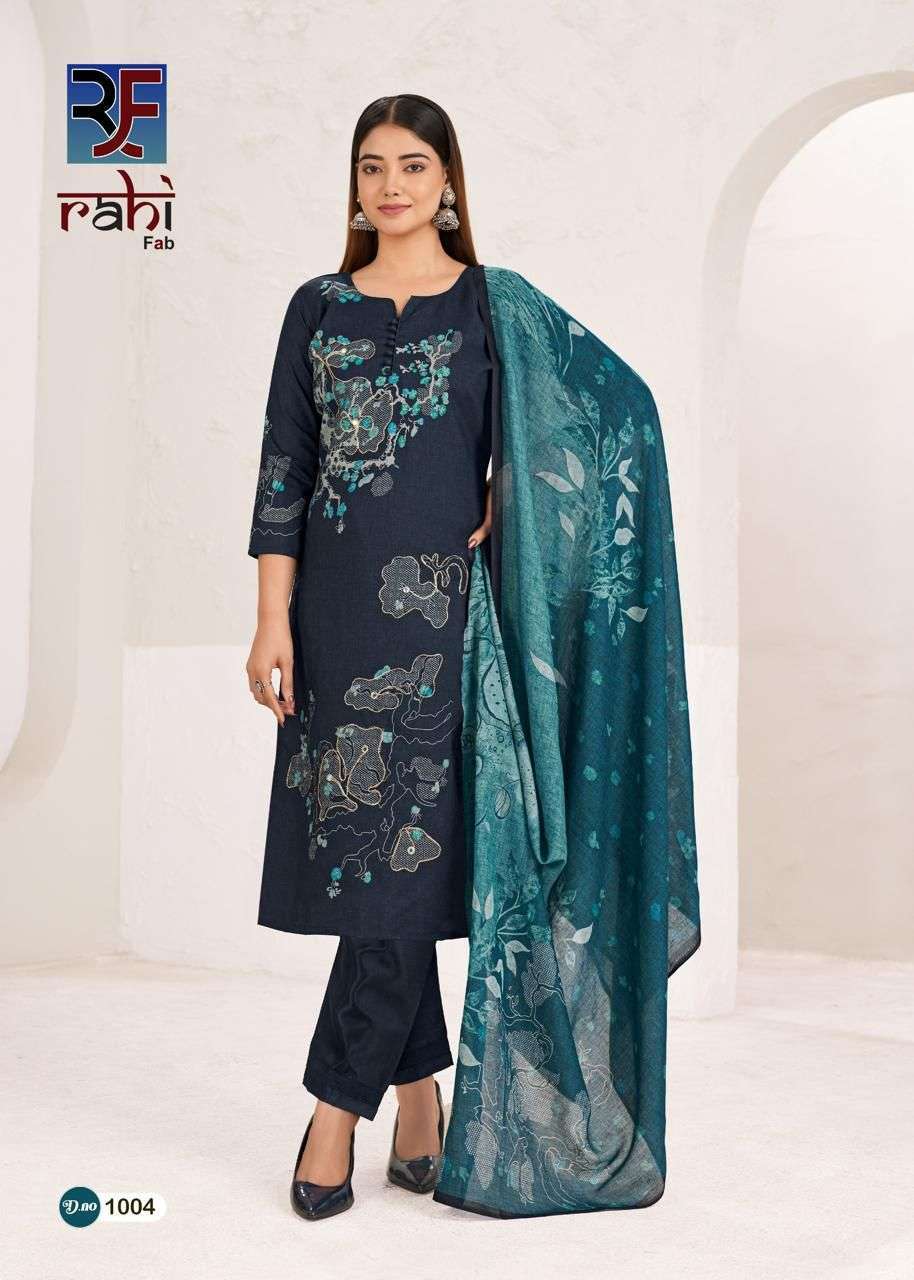 RAHI FAB RISING GOLD VOL 1 COTTON PRINTED WITH FANCY WORK SUIT