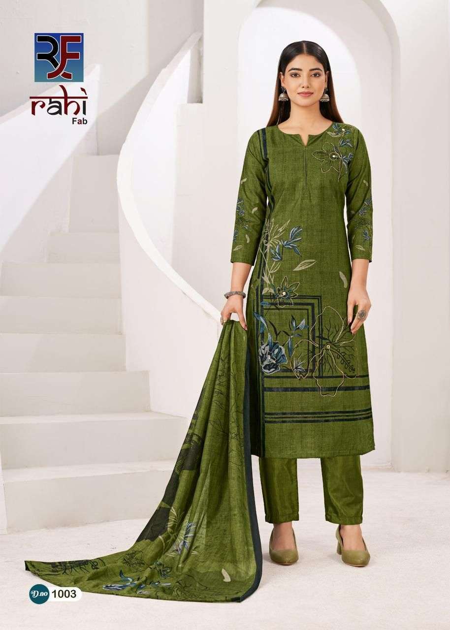 RAHI FAB RISING GOLD VOL 1 COTTON PRINTED WITH FANCY WORK SUIT