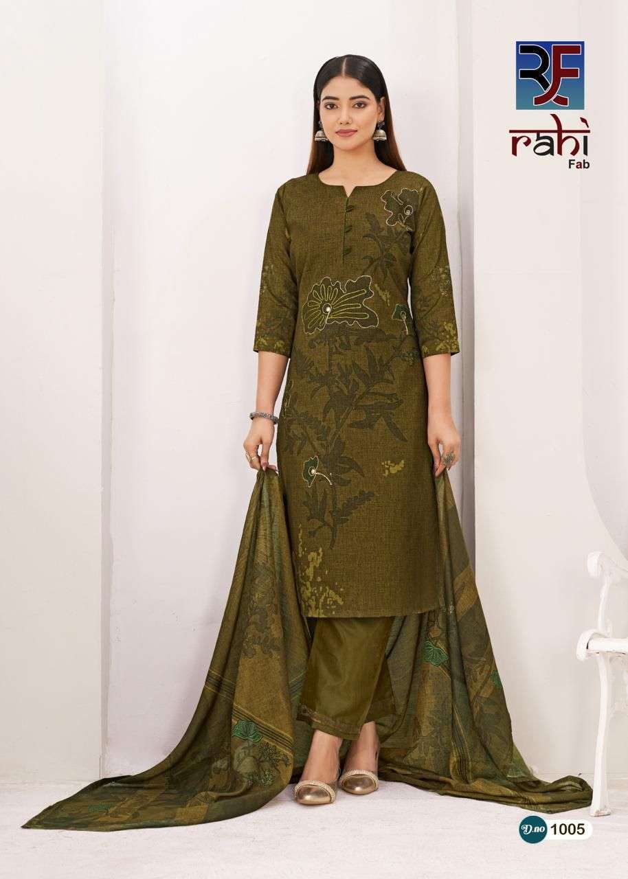 RAHI FAB RISING GOLD VOL 1 COTTON PRINTED WITH FANCY WORK SUIT