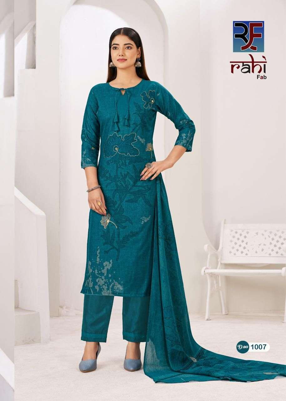 RAHI FAB RISING GOLD VOL 1 COTTON PRINTED WITH FANCY WORK SUIT