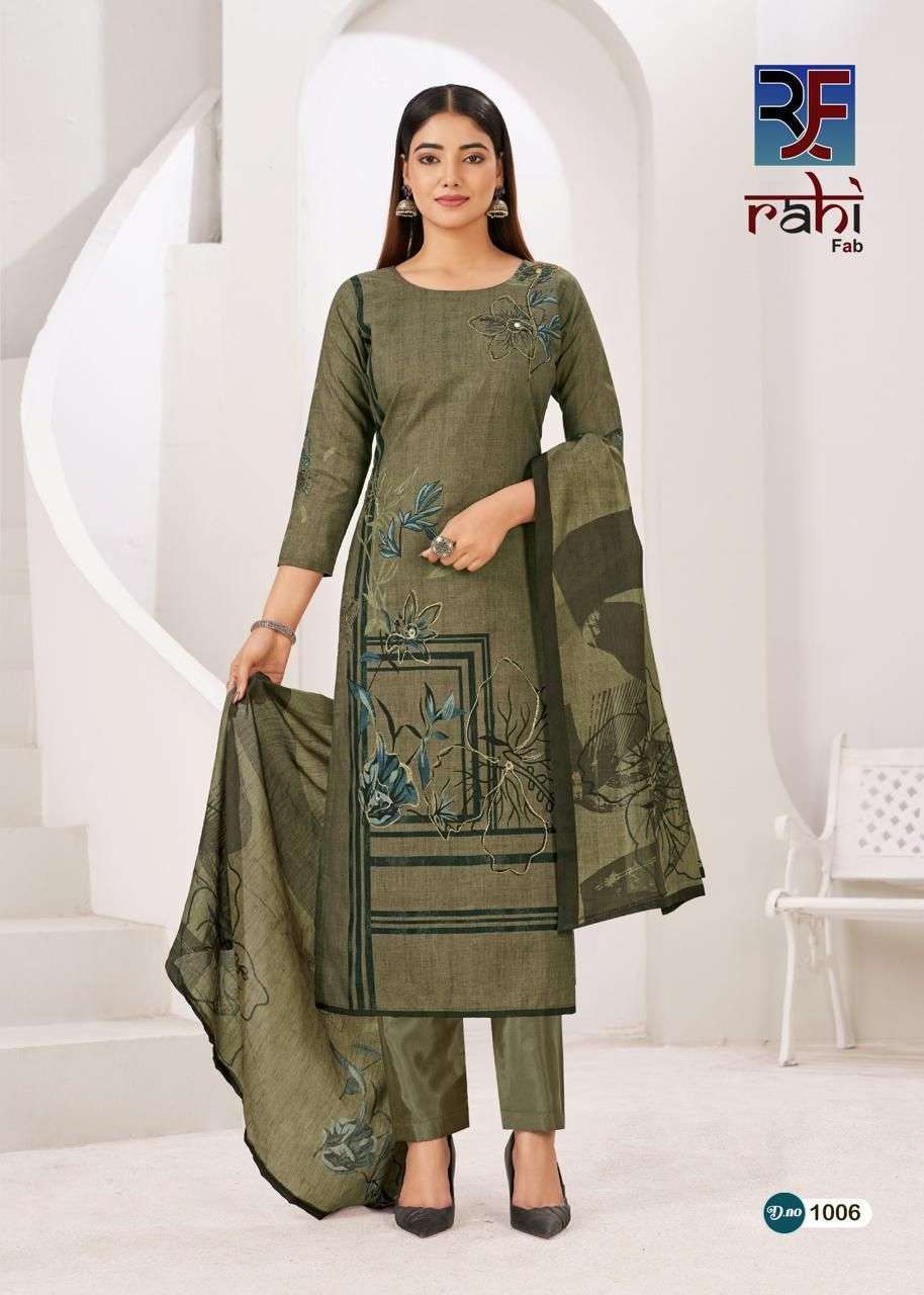 RAHI FAB RISING GOLD VOL 1 COTTON PRINTED WITH FANCY WORK SUIT