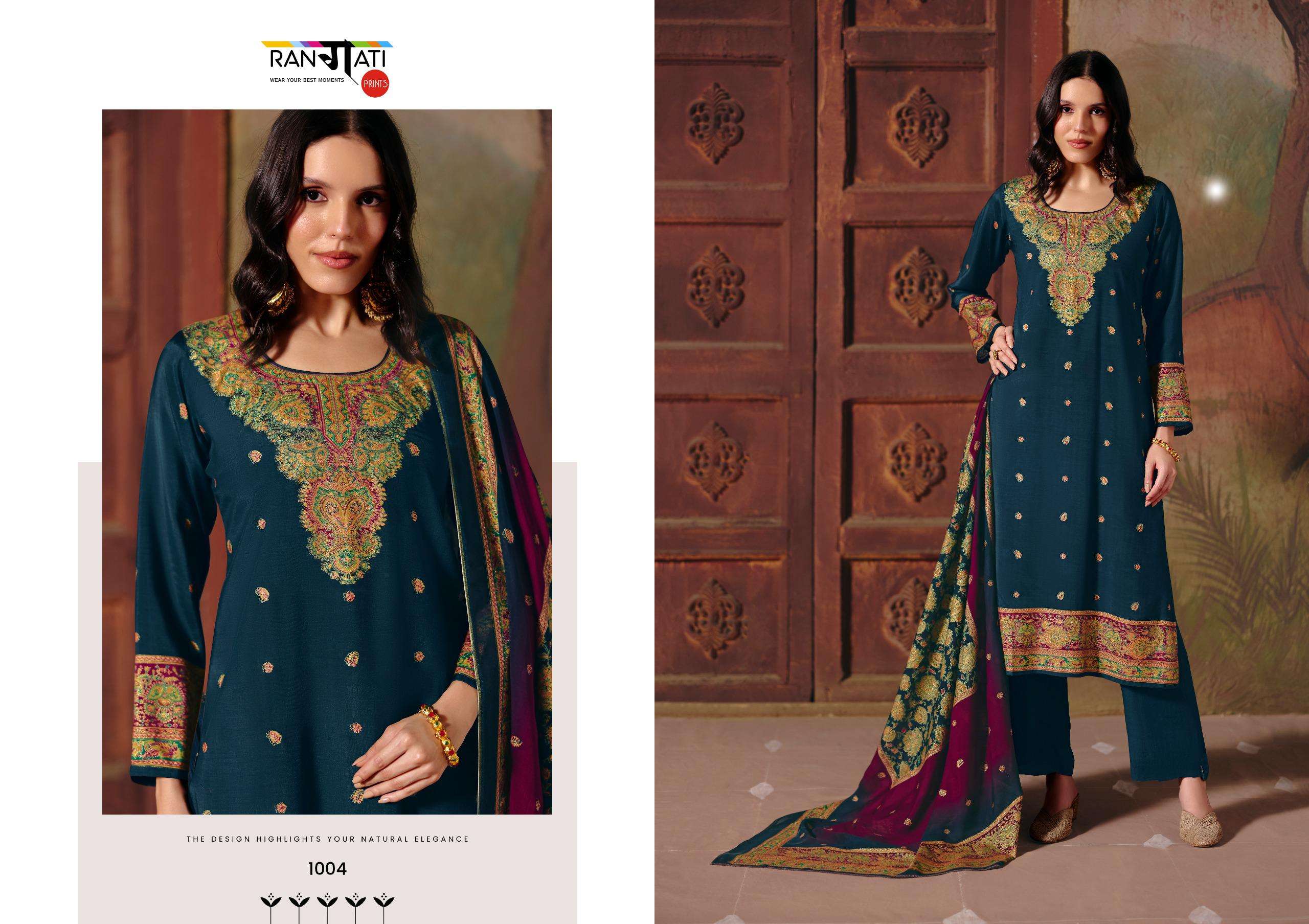 RANGATI PRINTS JAMAWAR VOL 2 VISCOSE DESIGNER WORK LADIES SUIT