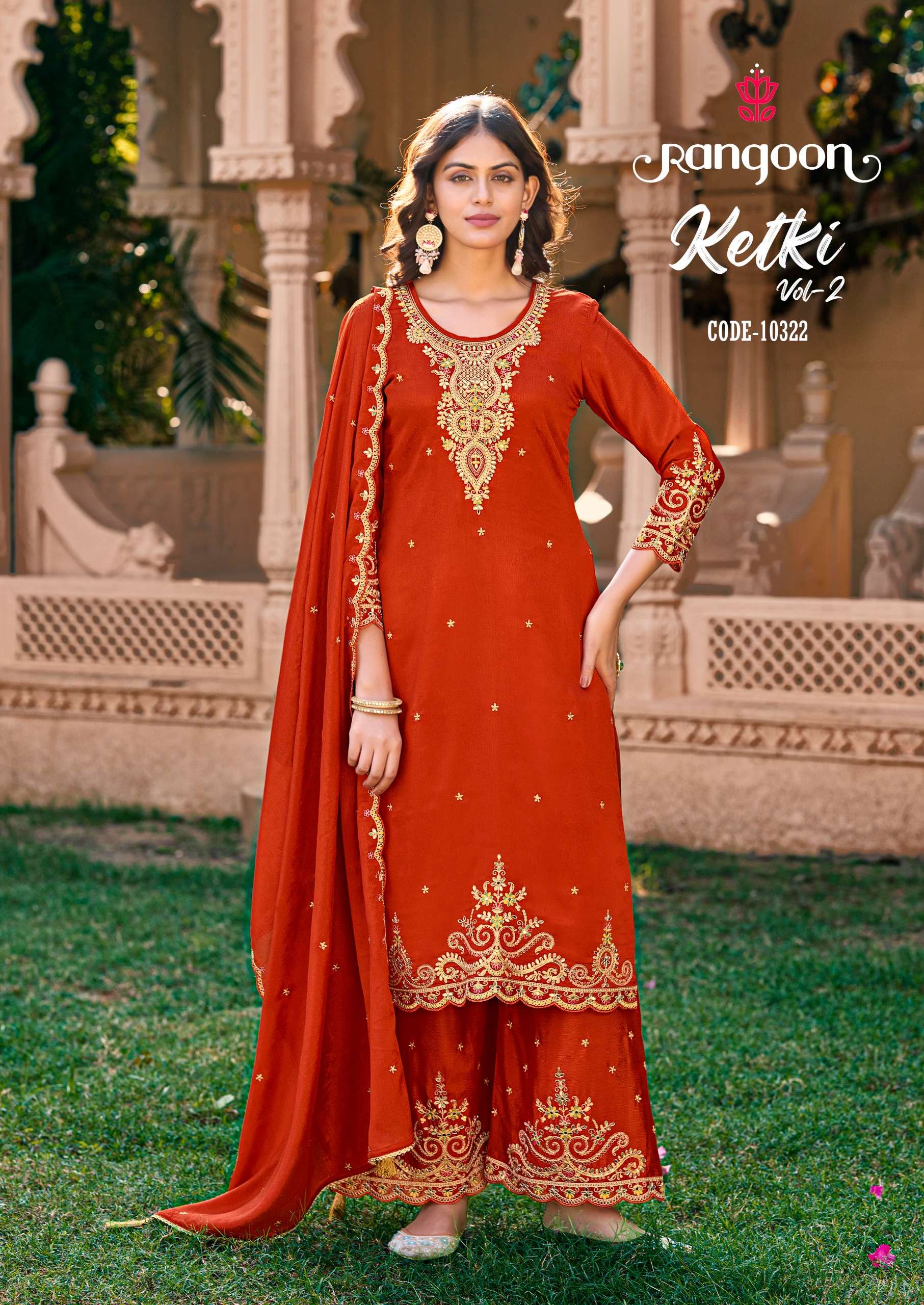RANGOON KETKI VOL 2 CHINON EMBROIDERY DESIGNER FESTIVE WEAR LADIES SUIT