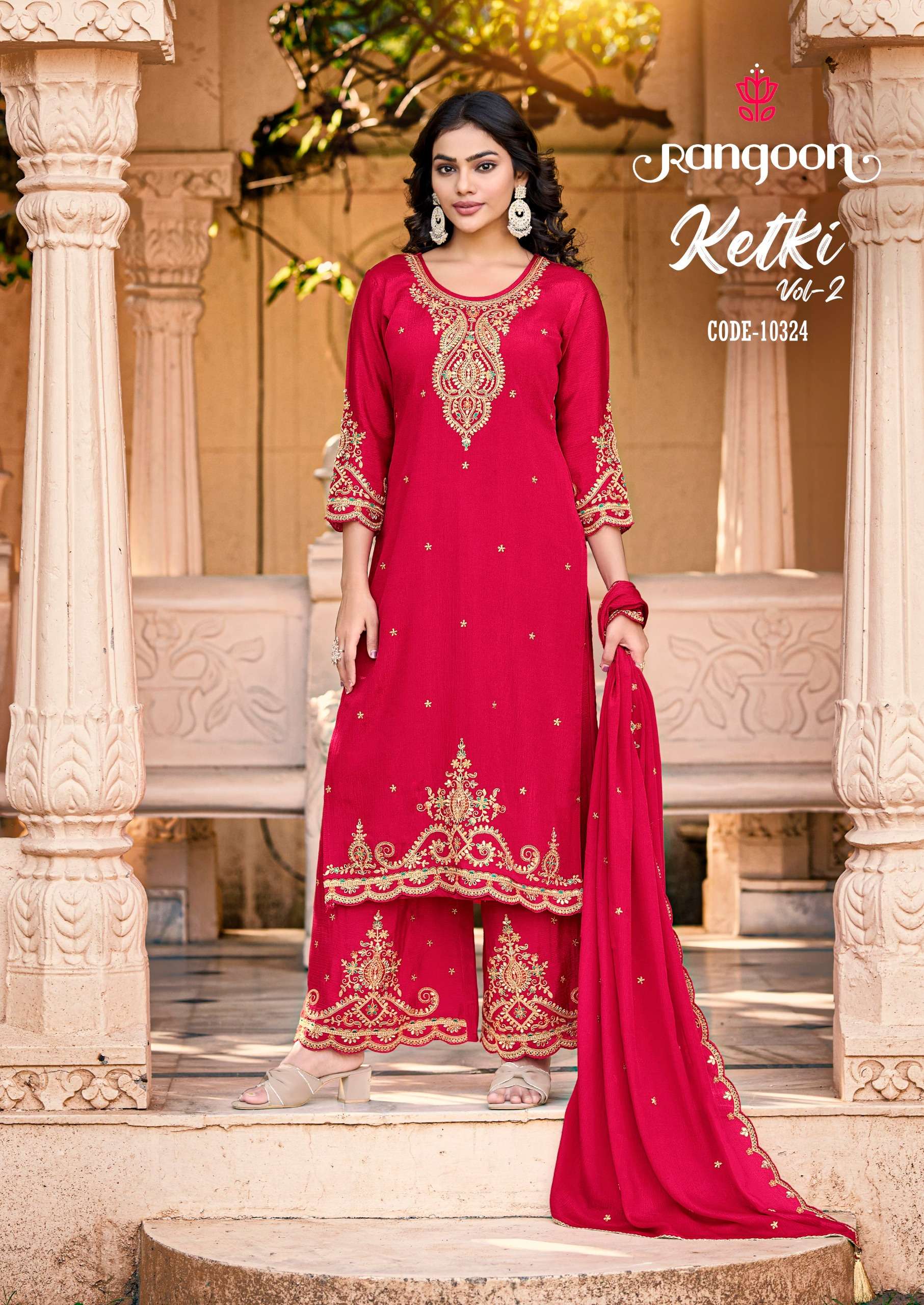 RANGOON KETKI VOL 2 CHINON EMBROIDERY DESIGNER FESTIVE WEAR LADIES SUIT