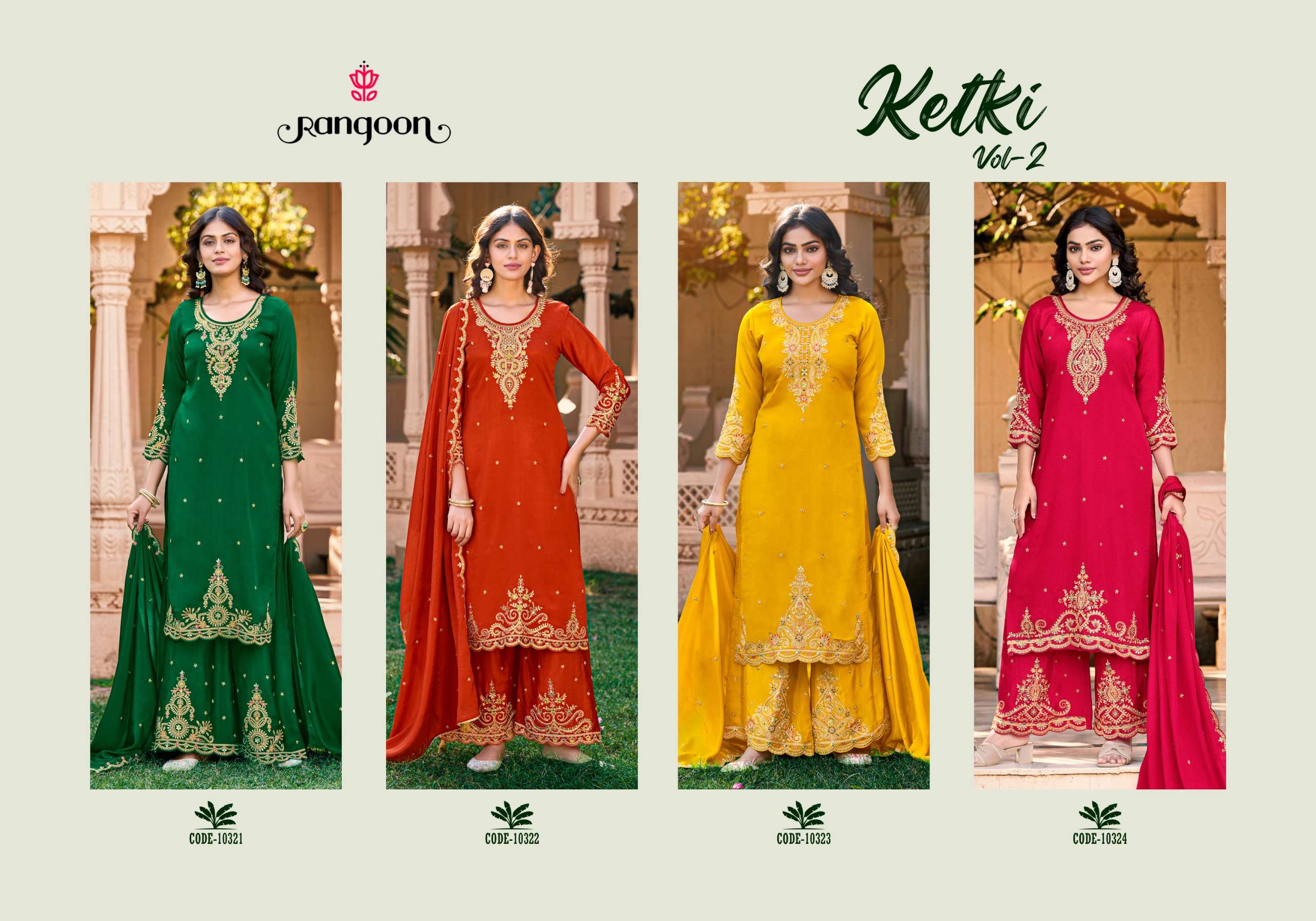 RANGOON KETKI VOL 2 CHINON EMBROIDERY DESIGNER FESTIVE WEAR LADIES SUIT