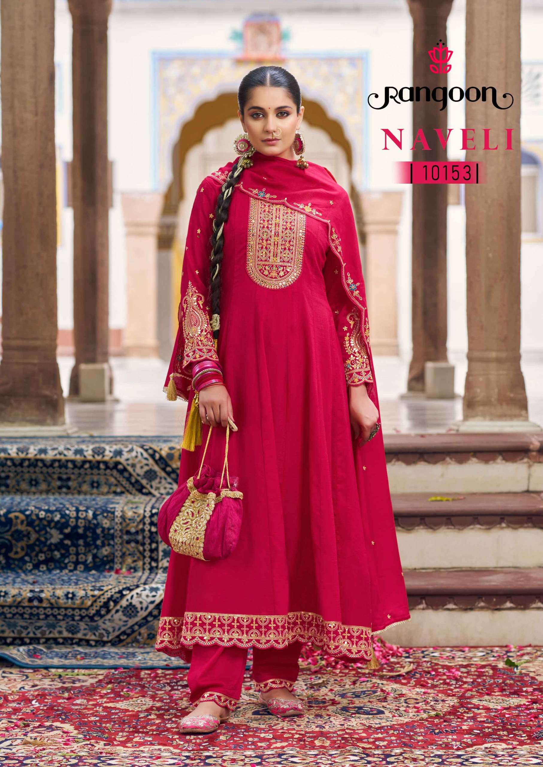 RANGOON NAVELI SILK DESIGNER PARTY WEAR ANARKALI STYLE LADIES SUIT