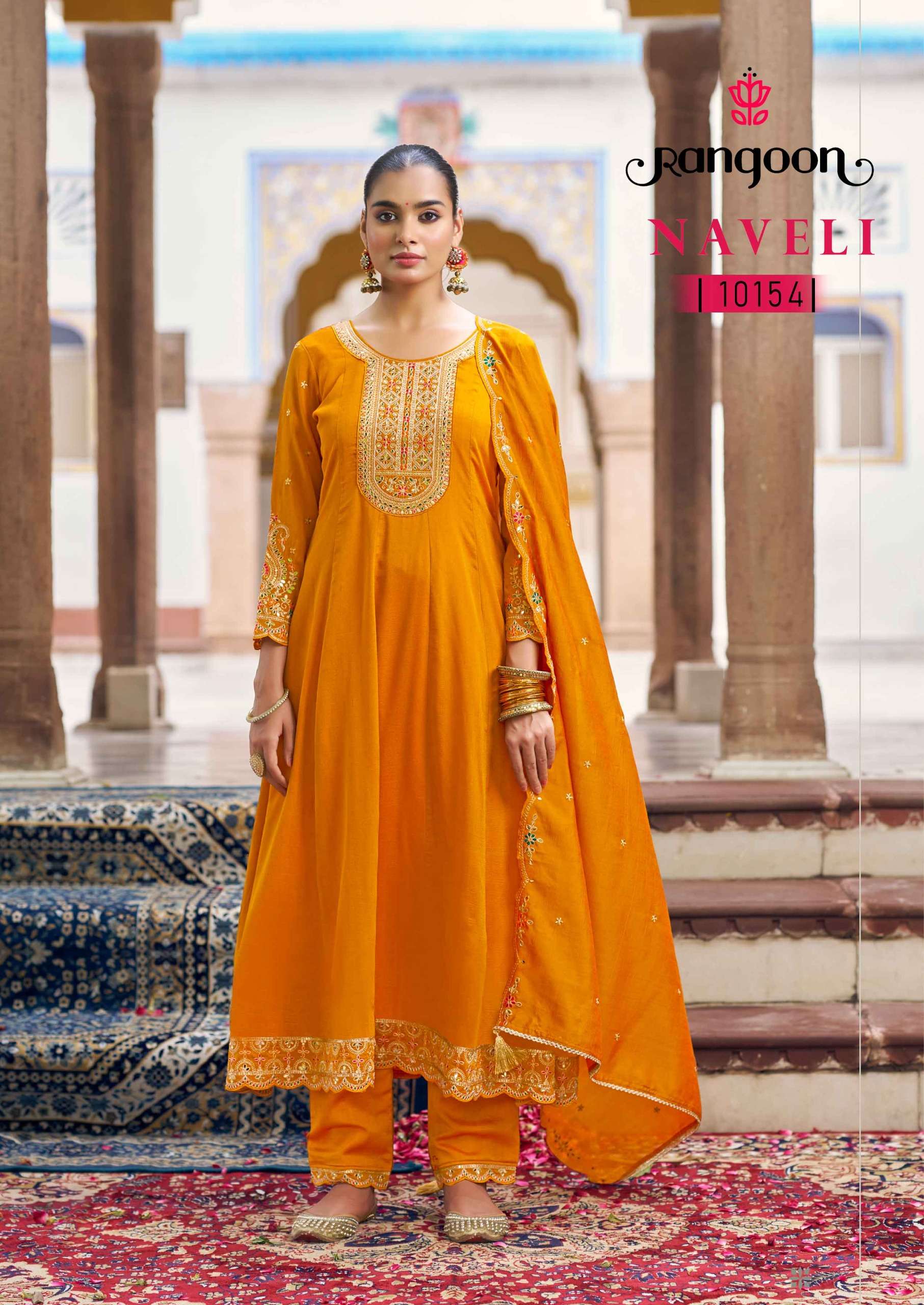 RANGOON NAVELI SILK DESIGNER PARTY WEAR ANARKALI STYLE LADIES SUIT