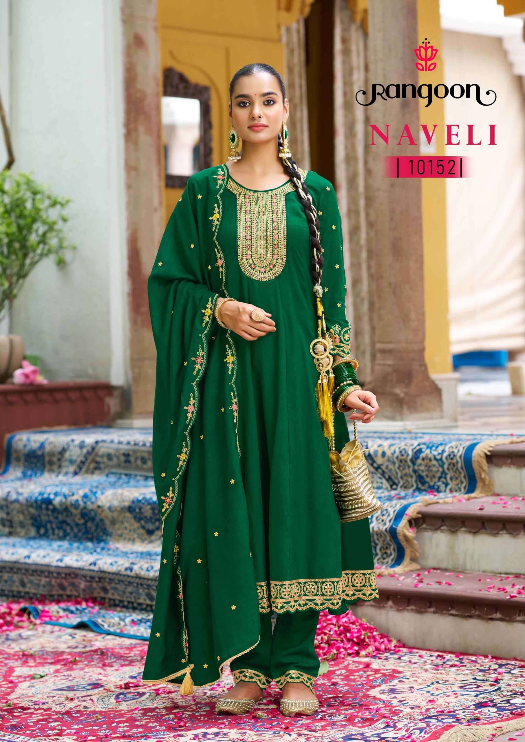 RANGOON NAVELI SILK DESIGNER PARTY WEAR ANARKALI STYLE LADIES SUIT