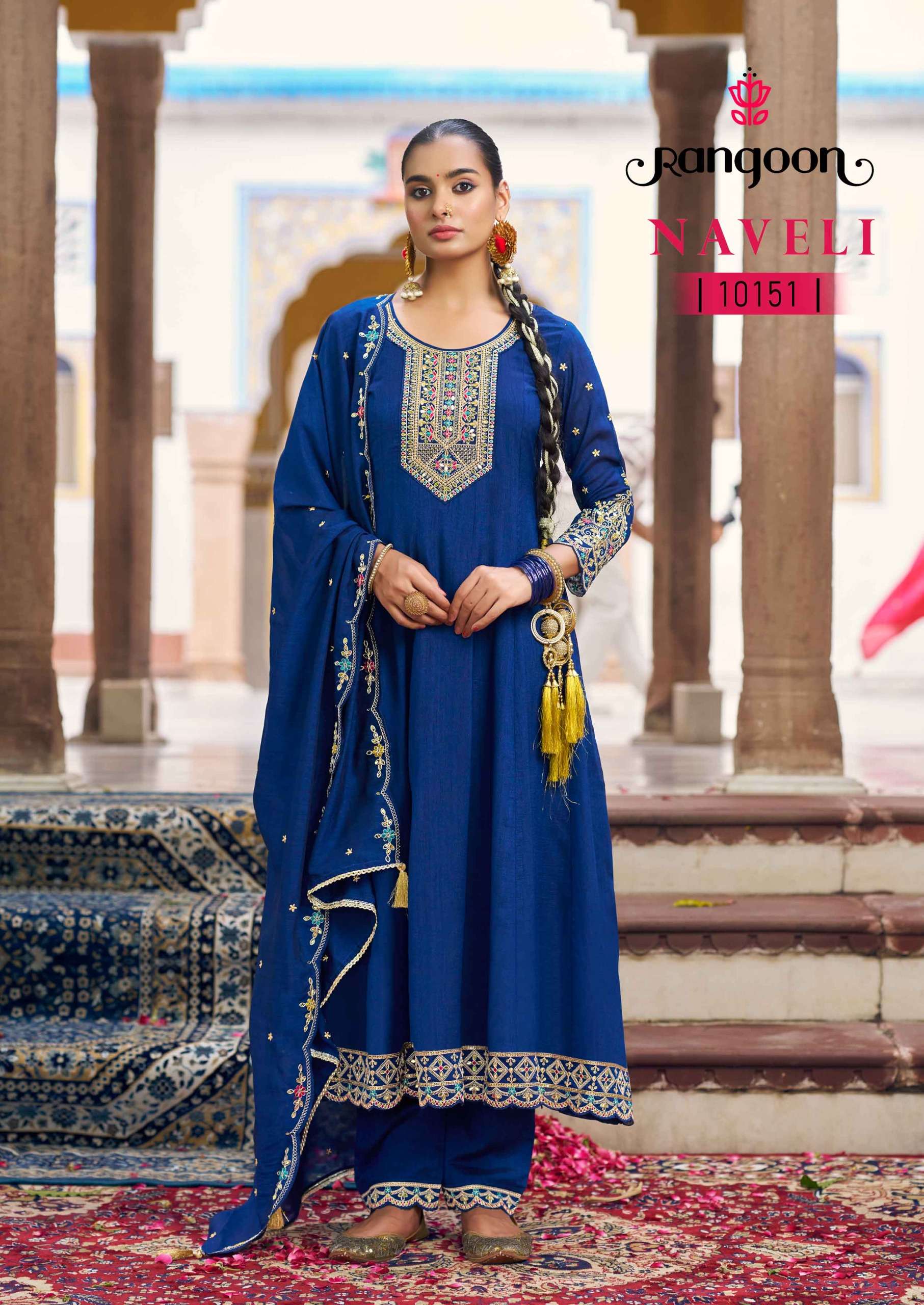 RANGOON NAVELI SILK DESIGNER PARTY WEAR ANARKALI STYLE LADIES SUIT