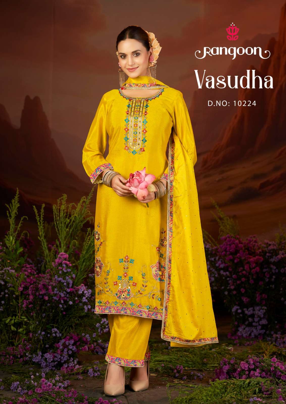 RANGOON VASUDHA FANCY EMBROIDERY DESIGNER WORK READY MADE LADIES SUIT