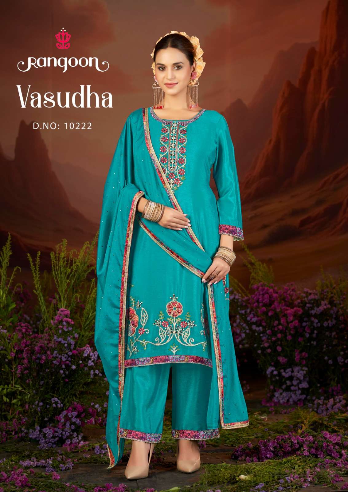 RANGOON VASUDHA FANCY EMBROIDERY DESIGNER WORK READY MADE LADIES SUIT
