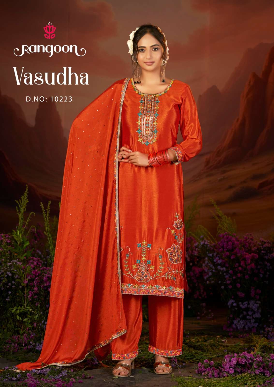 RANGOON VASUDHA FANCY EMBROIDERY DESIGNER WORK READY MADE LADIES SUIT