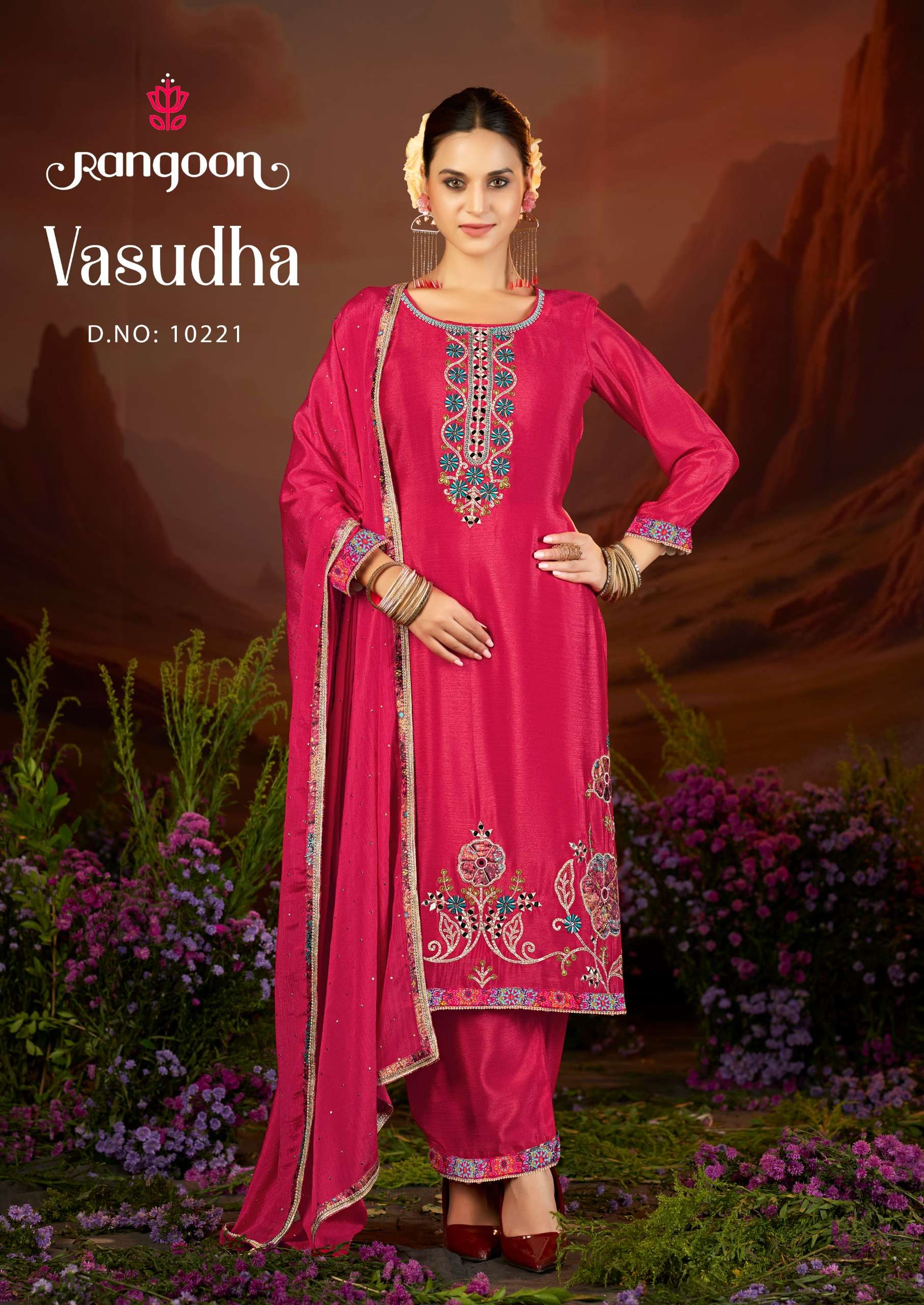 RANGOON VASUDHA FANCY EMBROIDERY DESIGNER WORK READY MADE LADIES SUIT