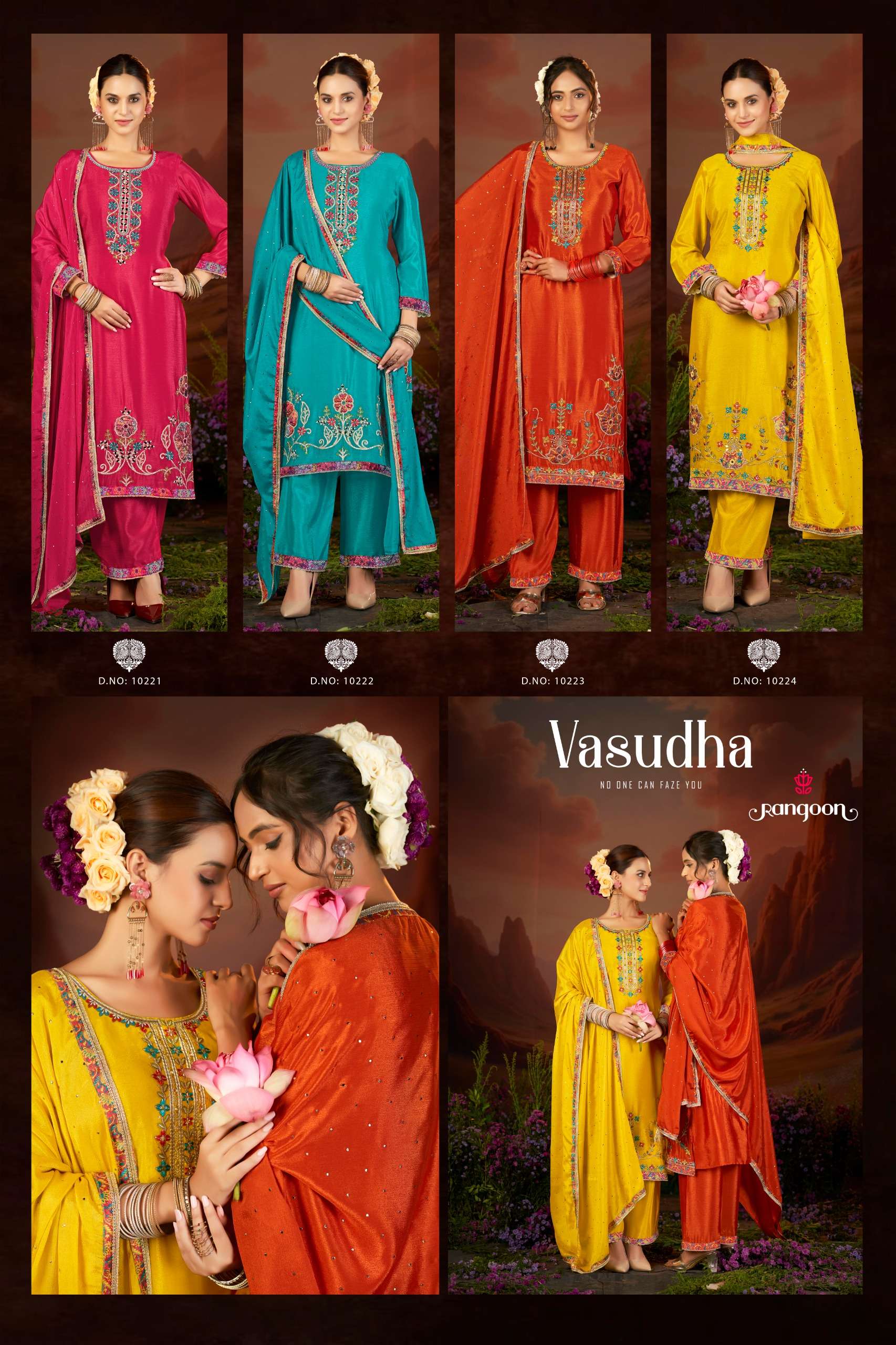 RANGOON VASUDHA FANCY EMBROIDERY DESIGNER WORK READY MADE LADIES SUIT