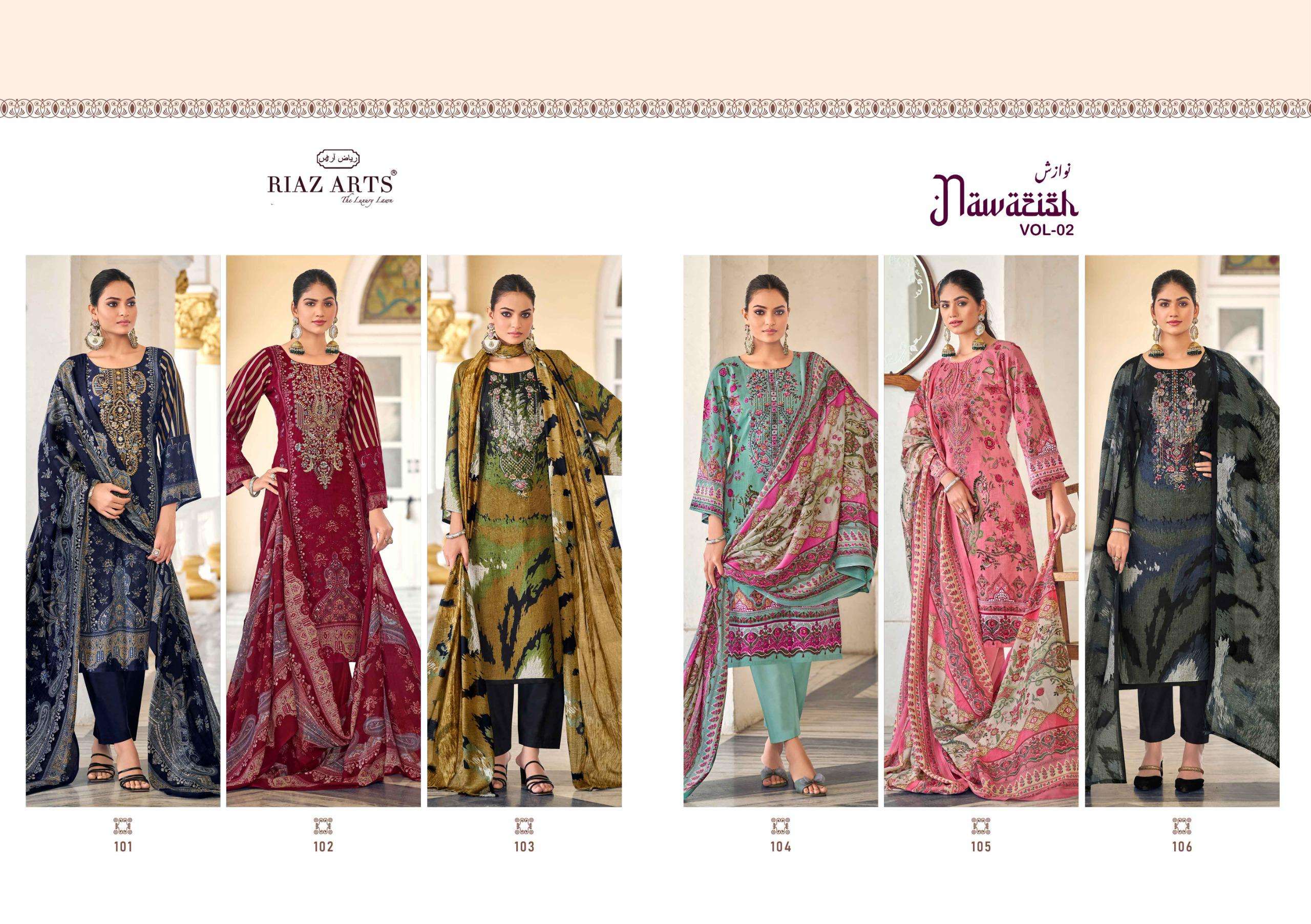RIAZ ARTS NAWAZISH VOL 2 LAWN COTTON DIGITAL PRINT WITH FANCY EMBROIDERY WORK SUIT