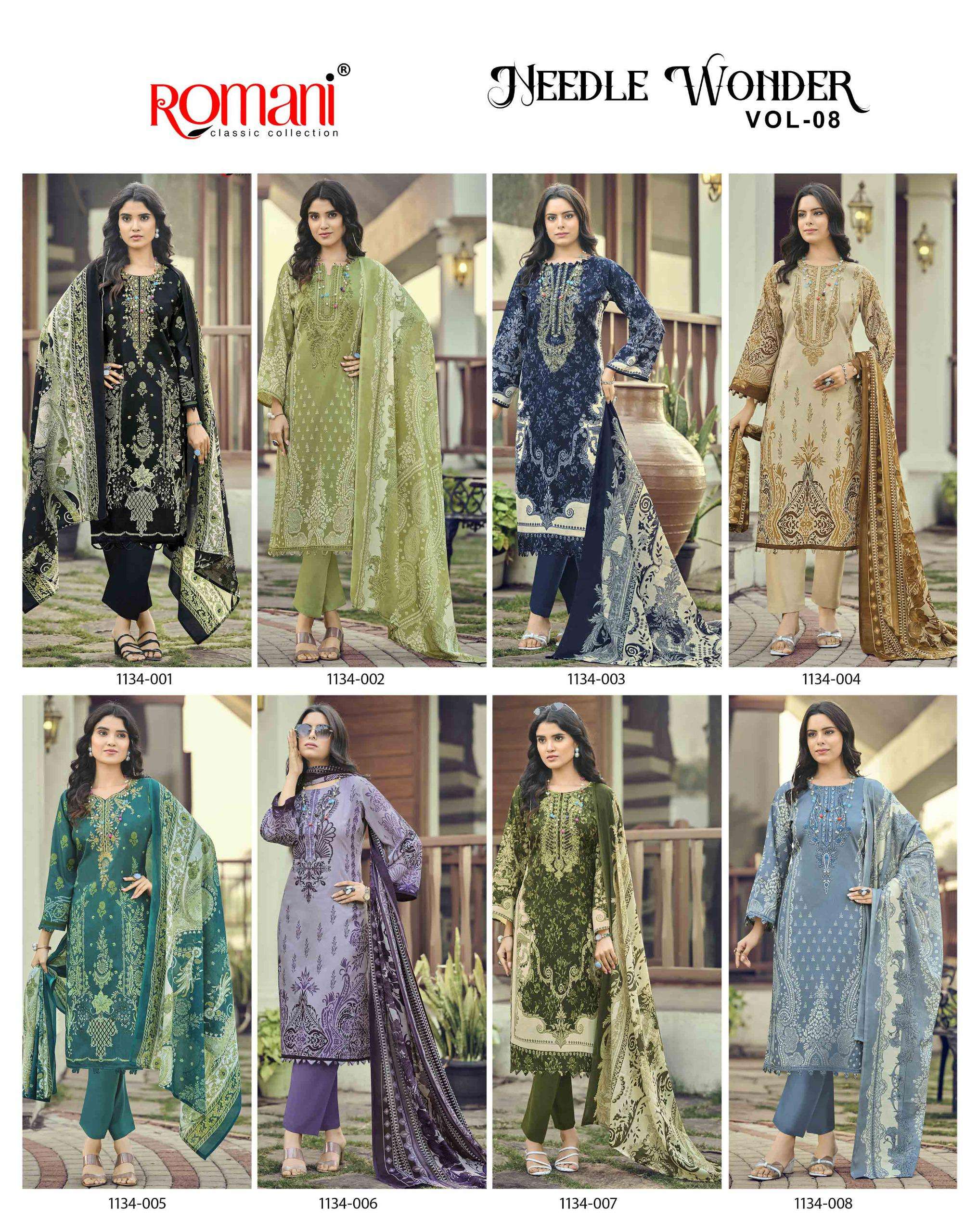 ROMANI NEEDLE WONDER VOL 8 COTTON DIGITAL STYLE PRINT WITH FANCY WORK SUIT