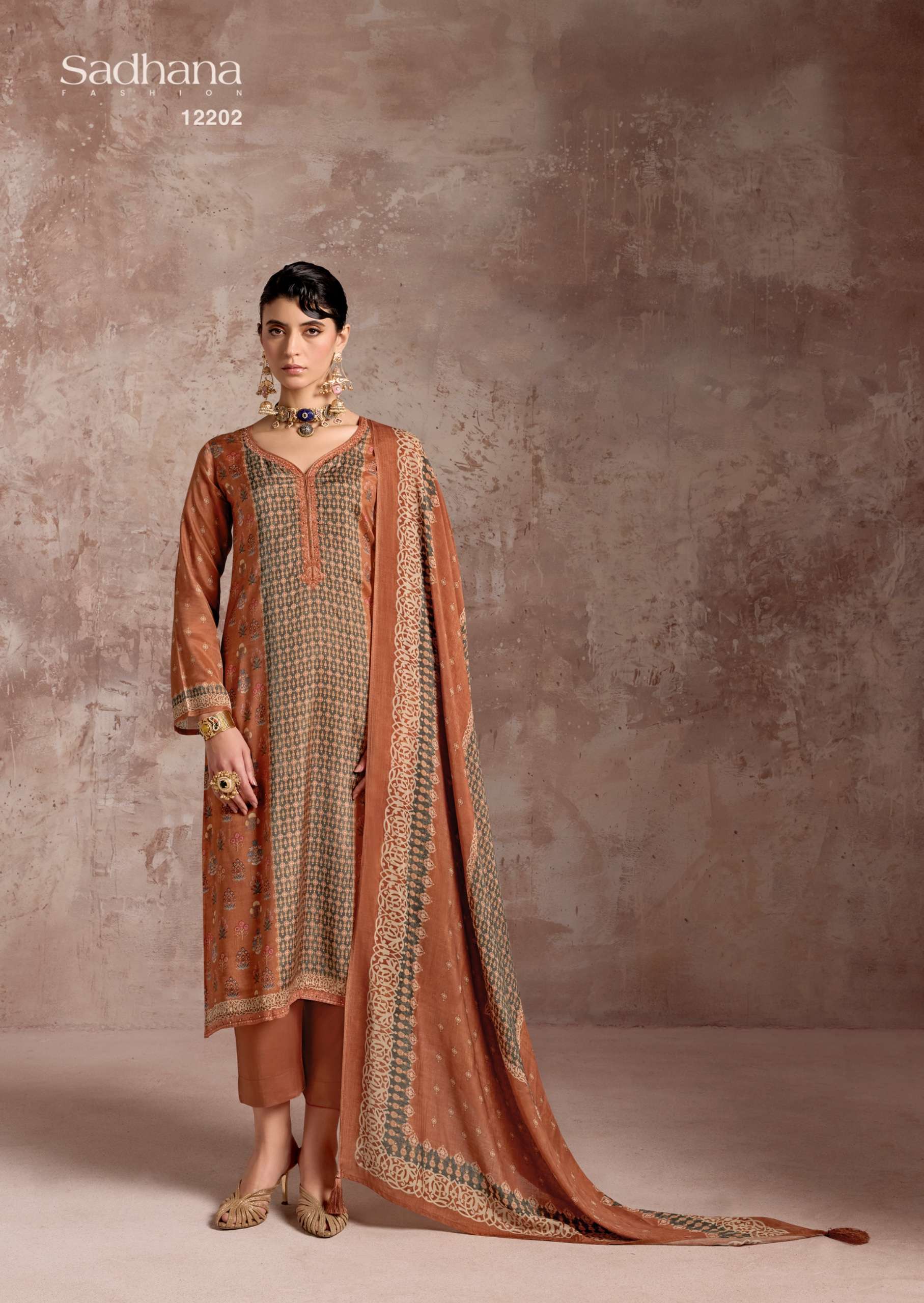 SADHANA FASHION SADIE MUSLIN SILK DIGITAL PRINT WITH FANCY WORK SUIT