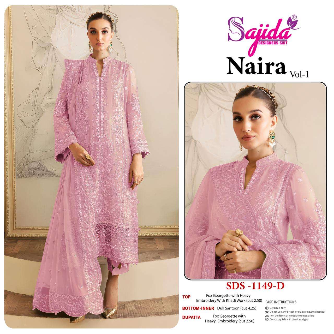 SAJIDA DESIGNER NAIRA VOL 1 GEORGETTE WITH HEAVY EMBROIDERED DESIGNER SUIT