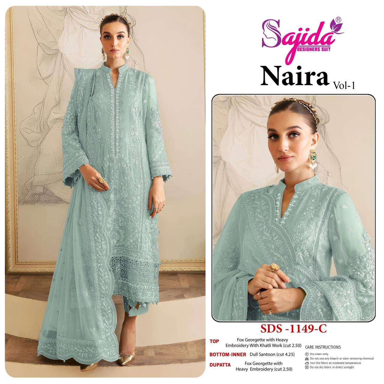 SAJIDA DESIGNER NAIRA VOL 1 GEORGETTE WITH HEAVY EMBROIDERED DESIGNER SUIT