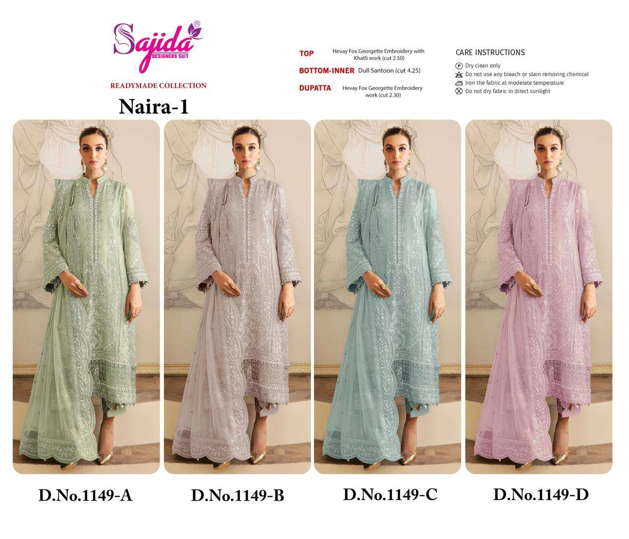 SAJIDA DESIGNER NAIRA VOL 1 GEORGETTE WITH HEAVY EMBROIDERED DESIGNER SUIT