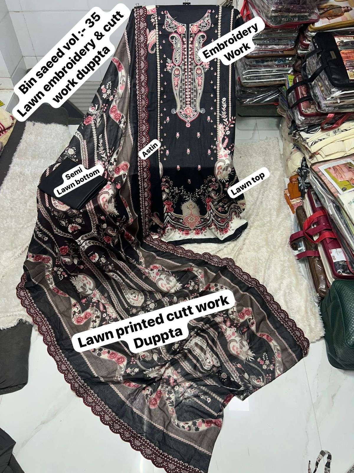 SAPPHIRE BIN SAEED VOL 35 LAWN COTTON EMBROIDERY WORK SALWAR KAMEEZ 