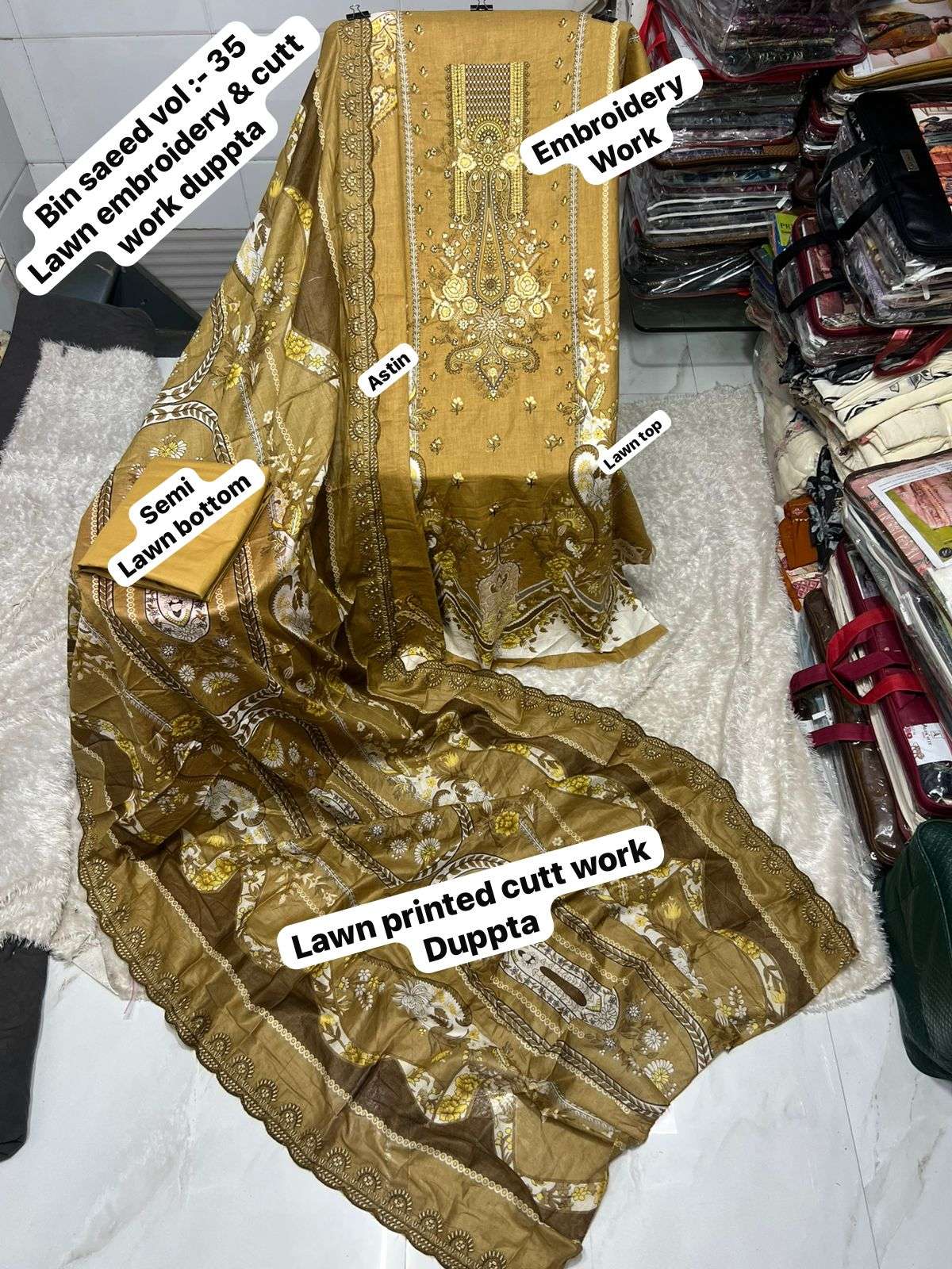 SAPPHIRE BIN SAEED VOL 35 LAWN COTTON EMBROIDERY WORK SALWAR KAMEEZ 