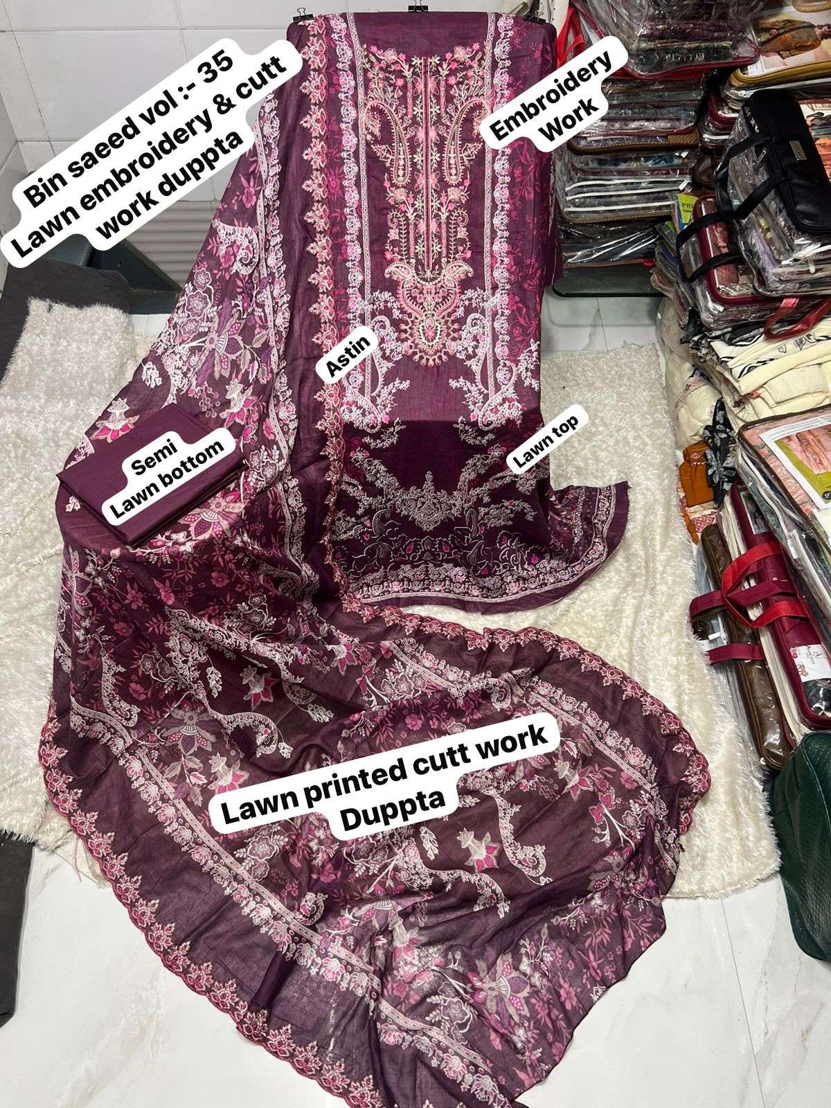 SAPPHIRE BIN SAEED VOL 35 LAWN COTTON EMBROIDERY WORK SALWAR KAMEEZ 