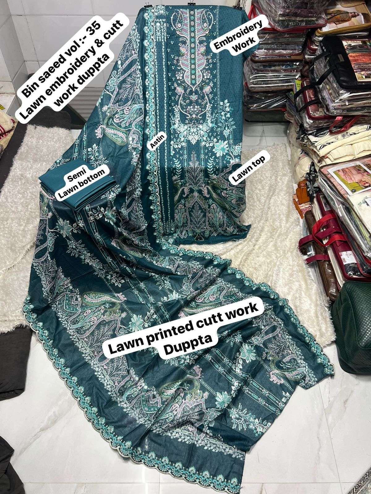 SAPPHIRE BIN SAEED VOL 35 LAWN COTTON EMBROIDERY WORK SALWAR KAMEEZ 