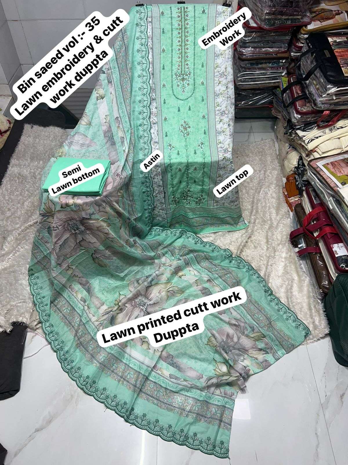 SAPPHIRE BIN SAEED VOL 35 LAWN COTTON EMBROIDERY WORK SALWAR KAMEEZ 