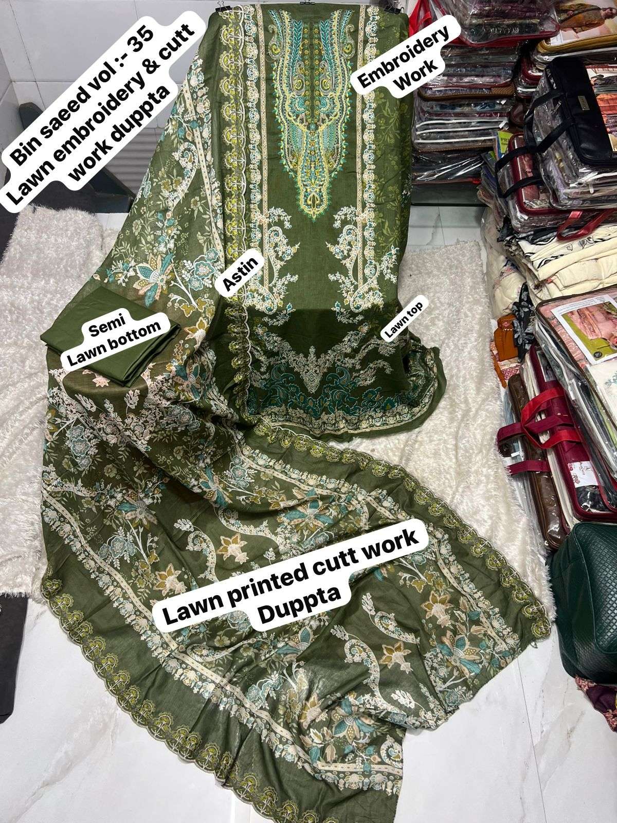 SAPPHIRE BIN SAEED VOL 35 LAWN COTTON EMBROIDERY WORK SALWAR KAMEEZ 