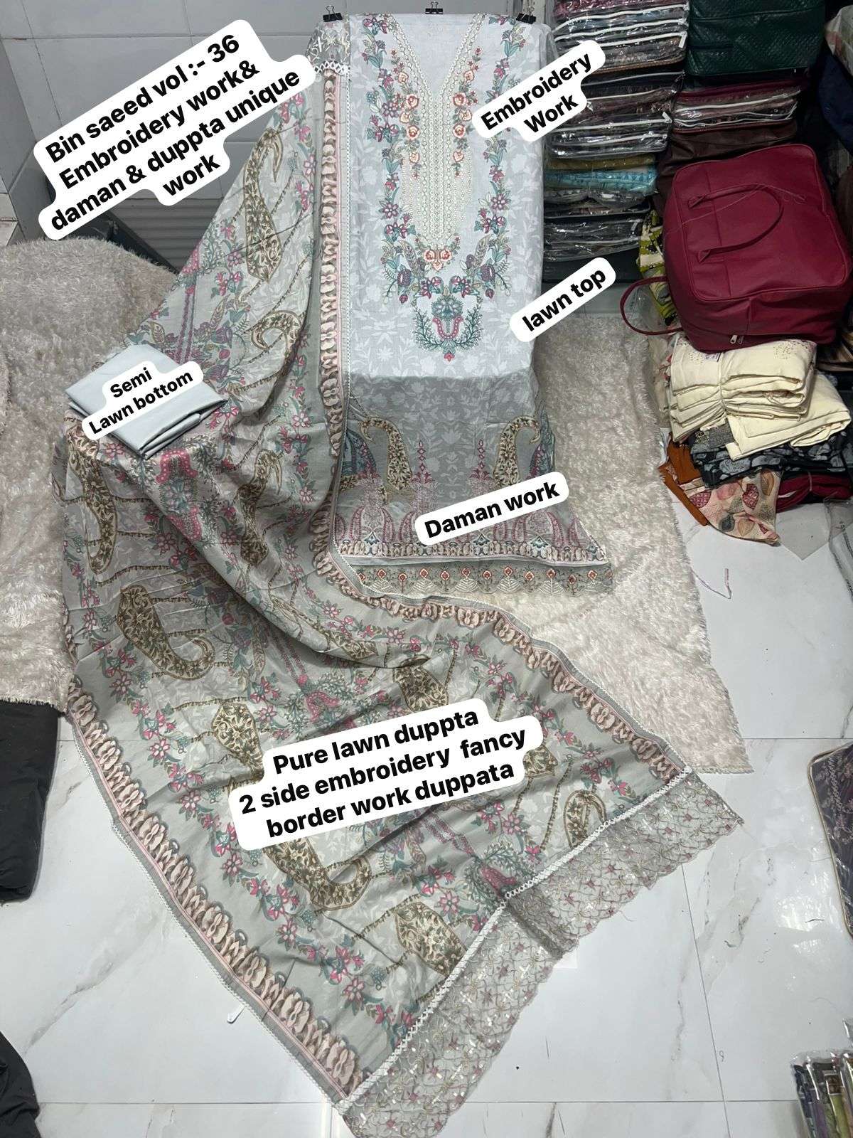 SAPPHIRE BIN SAEED VOL 36 LAWN COTTON EMBROIDERY DESIGNER WORK SALWAR KAMEEZ 