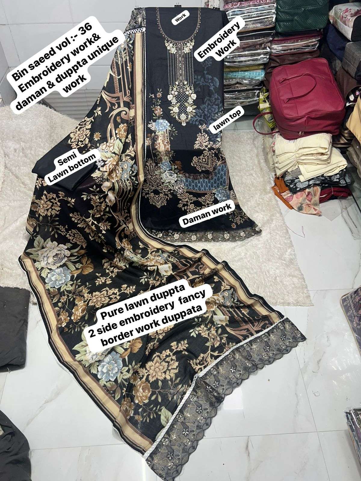 SAPPHIRE BIN SAEED VOL 36 LAWN COTTON EMBROIDERY DESIGNER WORK SALWAR KAMEEZ 