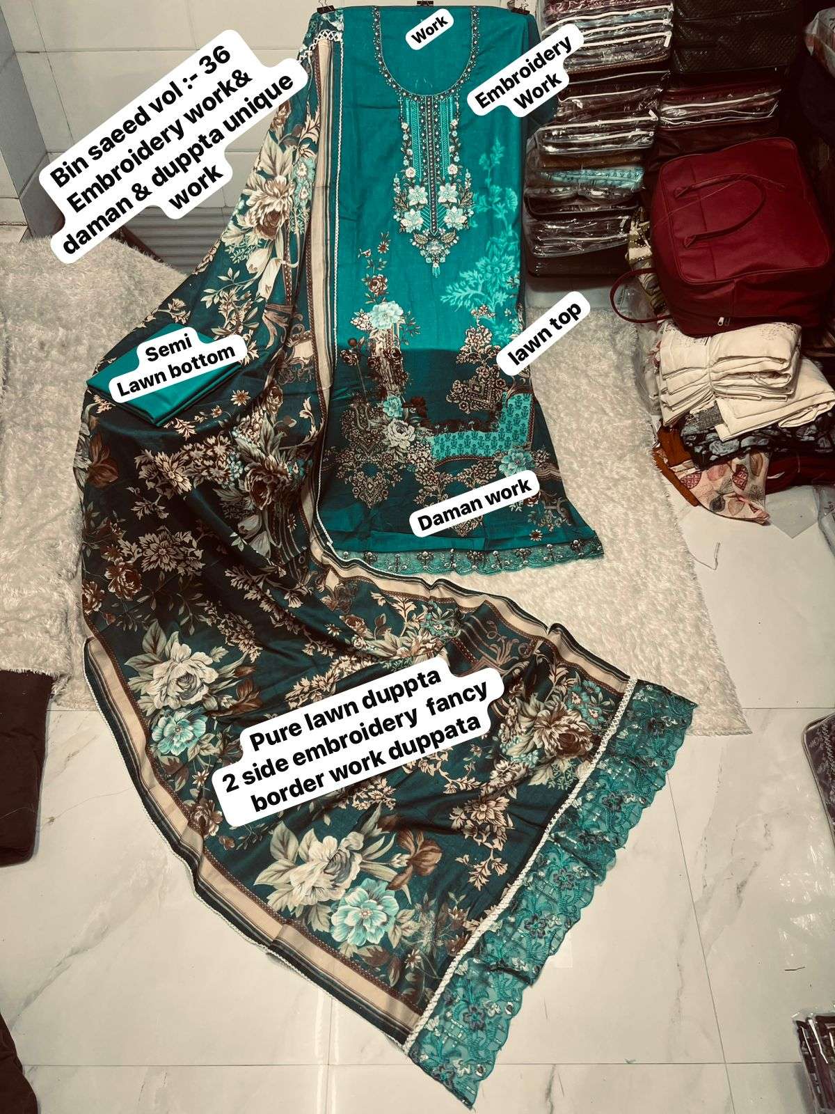 SAPPHIRE BIN SAEED VOL 36 LAWN COTTON EMBROIDERY DESIGNER WORK SALWAR KAMEEZ 