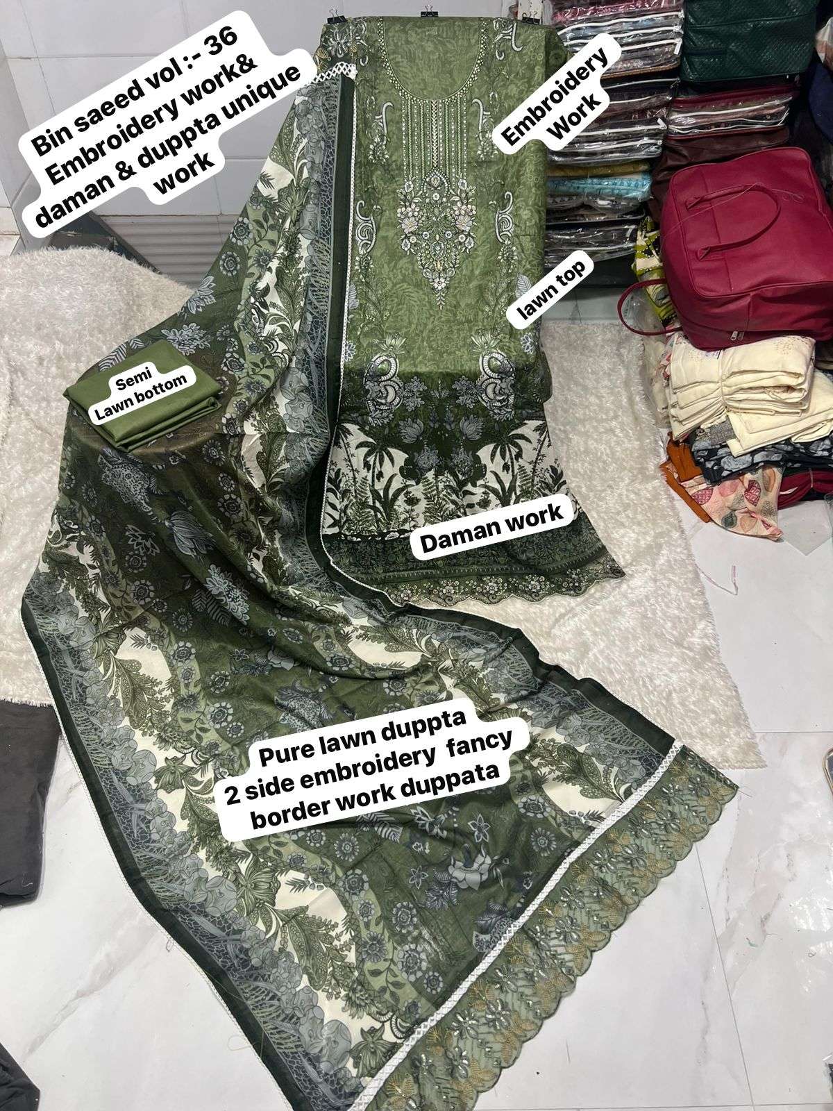 SAPPHIRE BIN SAEED VOL 36 LAWN COTTON EMBROIDERY DESIGNER WORK SALWAR KAMEEZ 