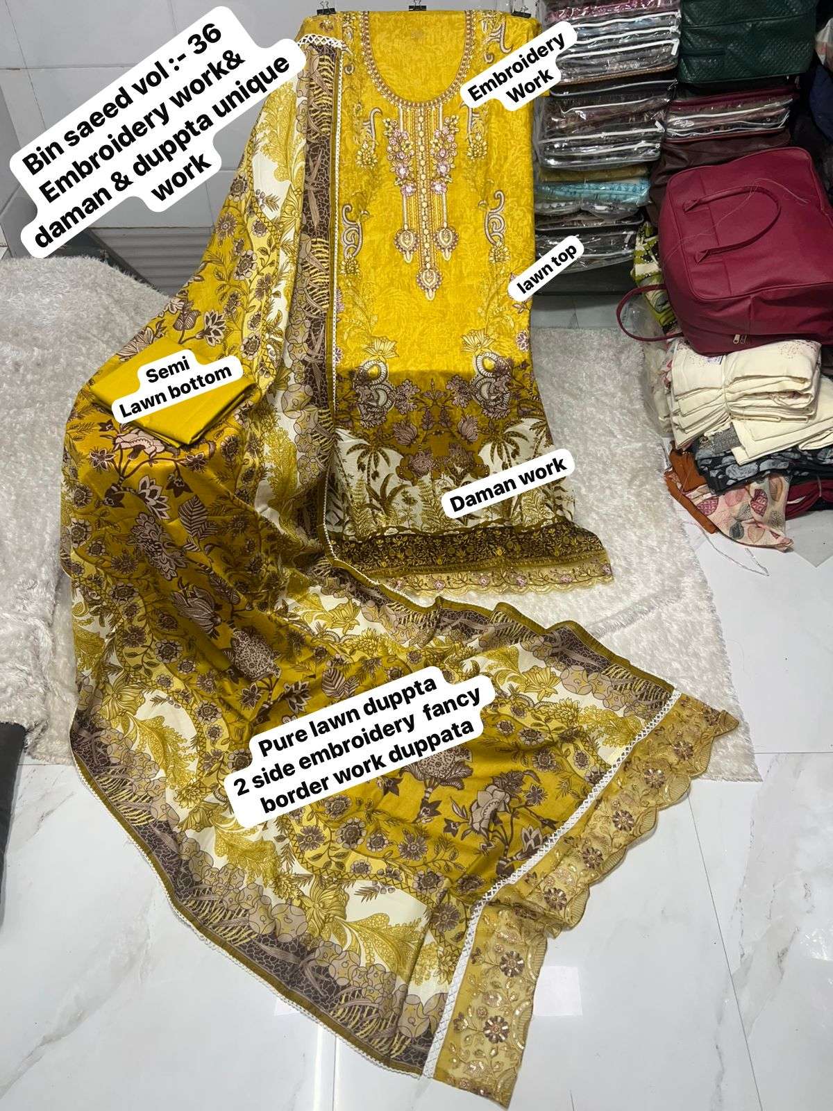 SAPPHIRE BIN SAEED VOL 36 LAWN COTTON EMBROIDERY DESIGNER WORK SALWAR KAMEEZ 