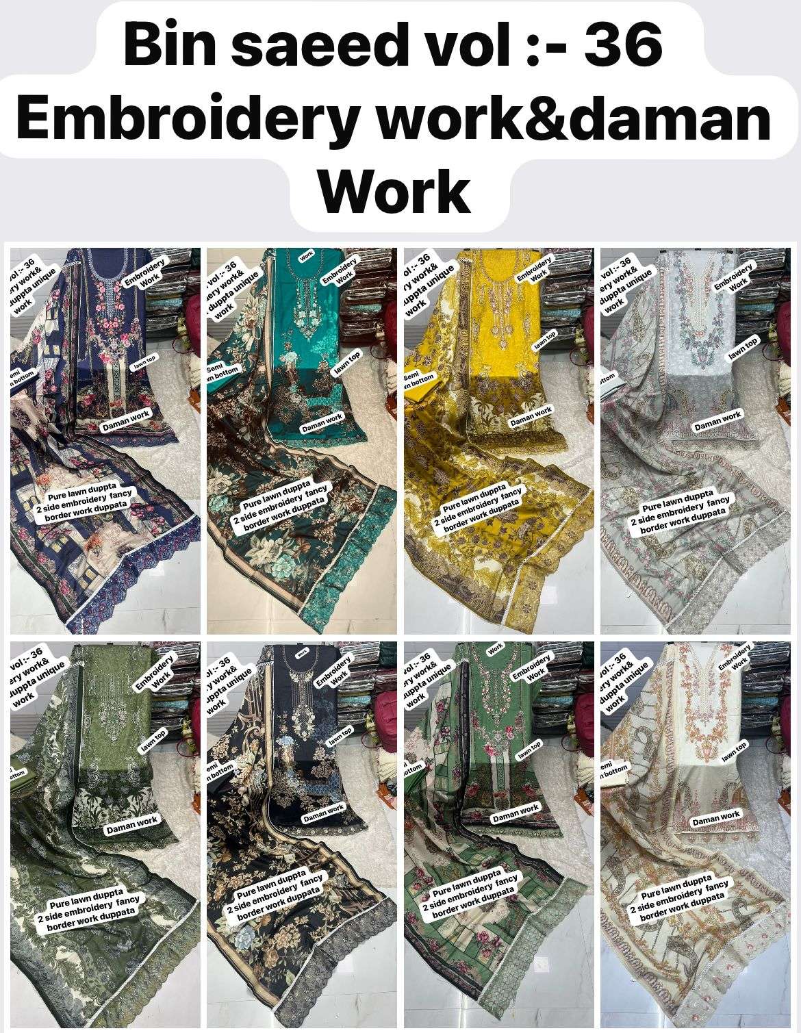 SAPPHIRE BIN SAEED VOL 36 LAWN COTTON EMBROIDERY DESIGNER WORK SALWAR KAMEEZ 