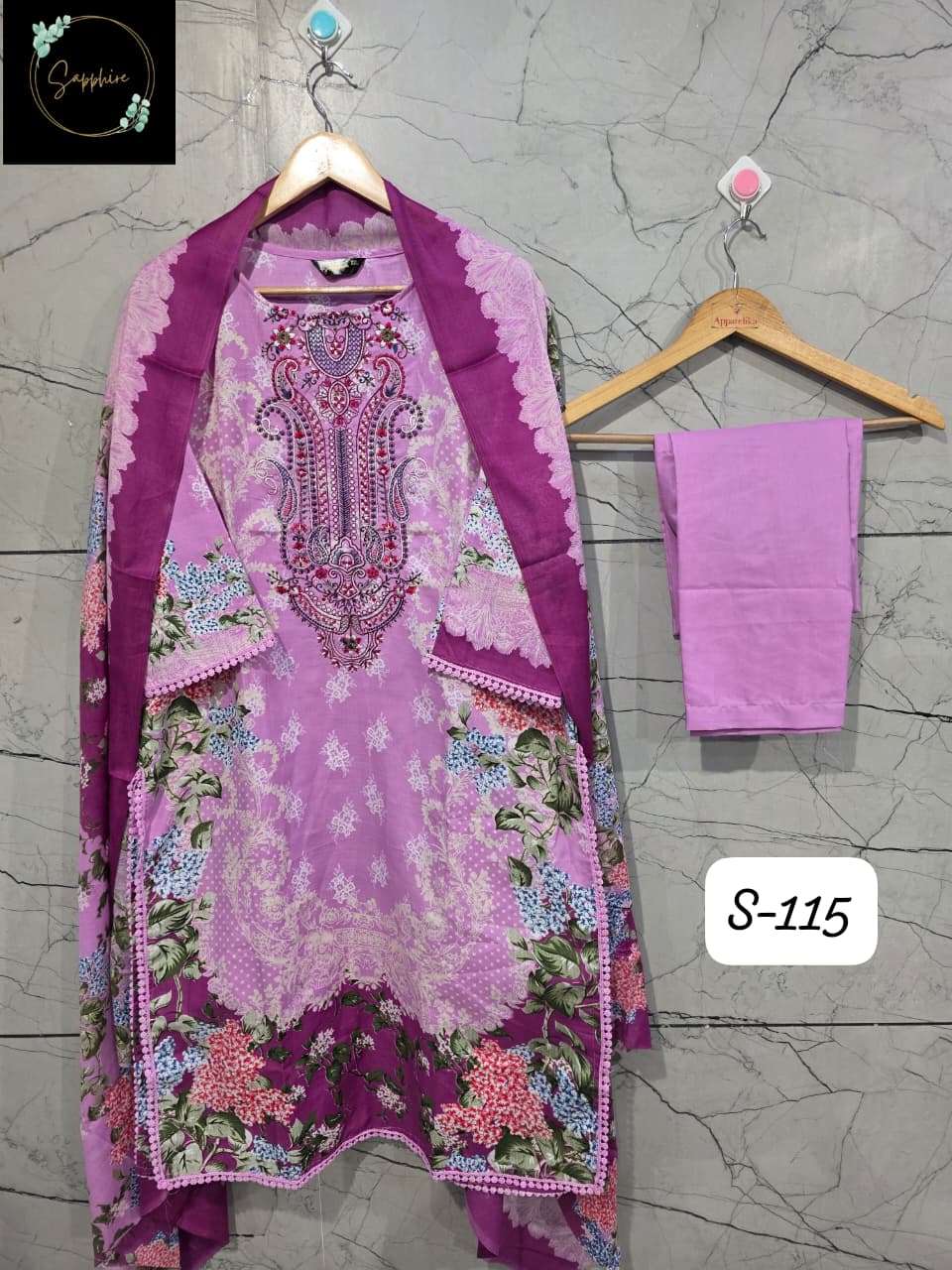 SAPPHIRE S 115 LAWN COTTON DIGITAL PRINT EMBROIDERY DESIGNER PAKISTANI SUIT