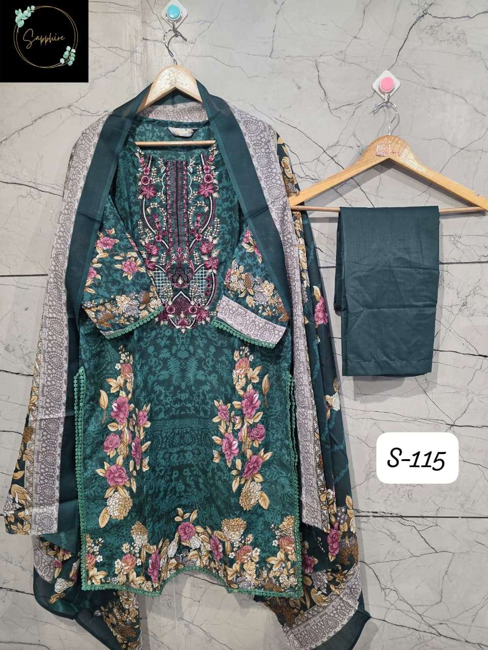 SAPPHIRE S 115 LAWN COTTON DIGITAL PRINT EMBROIDERY DESIGNER PAKISTANI SUIT