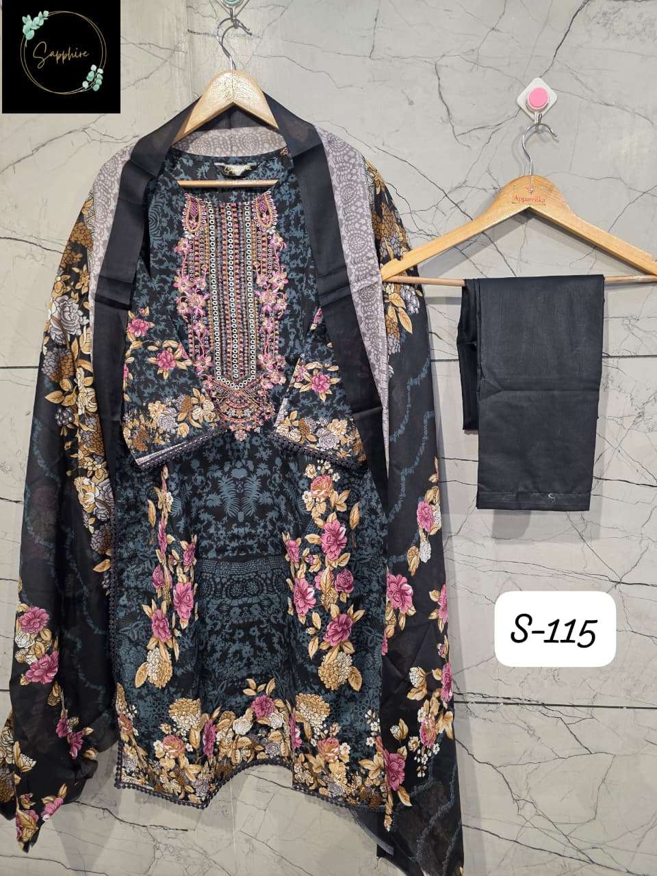 SAPPHIRE S 115 LAWN COTTON DIGITAL PRINT EMBROIDERY DESIGNER PAKISTANI SUIT