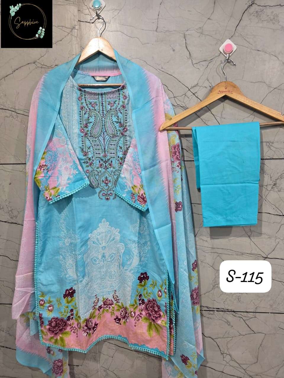 SAPPHIRE S 115 LAWN COTTON DIGITAL PRINT EMBROIDERY DESIGNER PAKISTANI SUIT