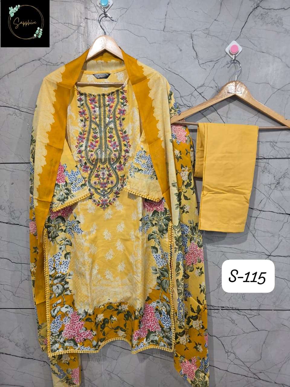 SAPPHIRE S 115 LAWN COTTON DIGITAL PRINT EMBROIDERY DESIGNER PAKISTANI SUIT