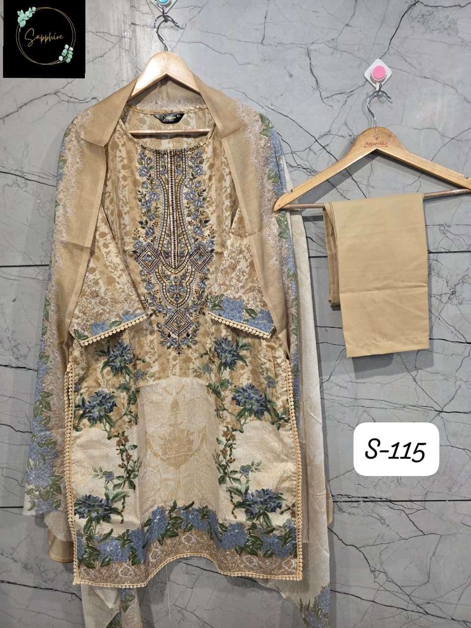 SAPPHIRE S 115 LAWN COTTON DIGITAL PRINT EMBROIDERY DESIGNER PAKISTANI SUIT