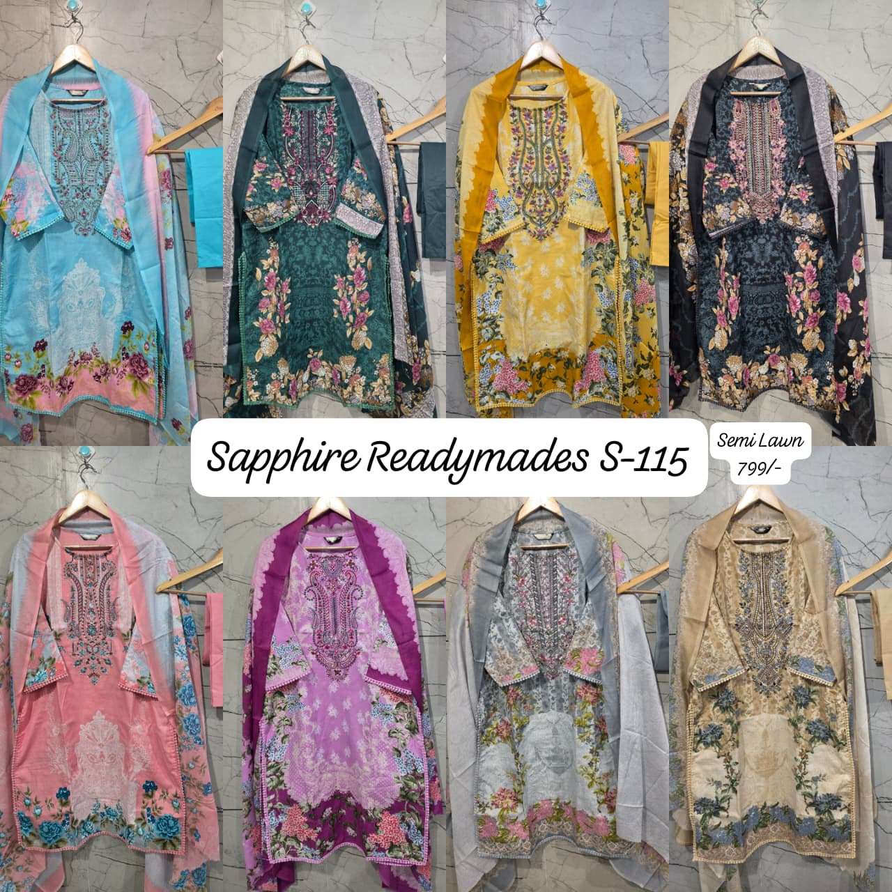 SAPPHIRE S 115 LAWN COTTON DIGITAL PRINT EMBROIDERY DESIGNER PAKISTANI SUIT