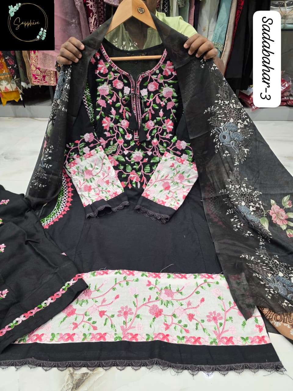 SAPPHIRE SADABAHAR VOL 3 RAYON FANCY KASHMIRI EMBROIDERY DESIGNER SUIT