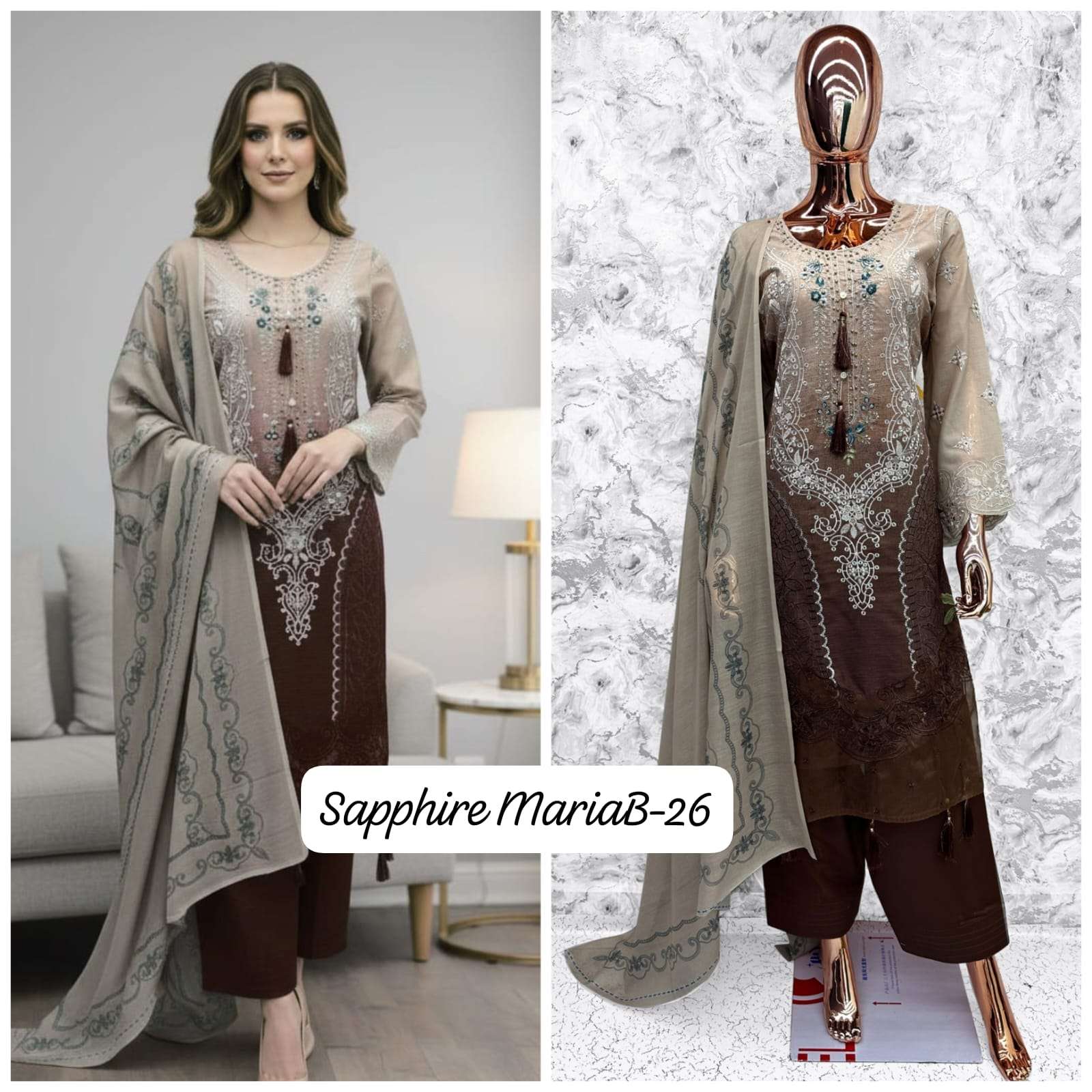 SAPPHIRE SAPPHIRE EMBROIDERED MARIAB 26 LAWN COTTON DESIGNER WORK SUIT