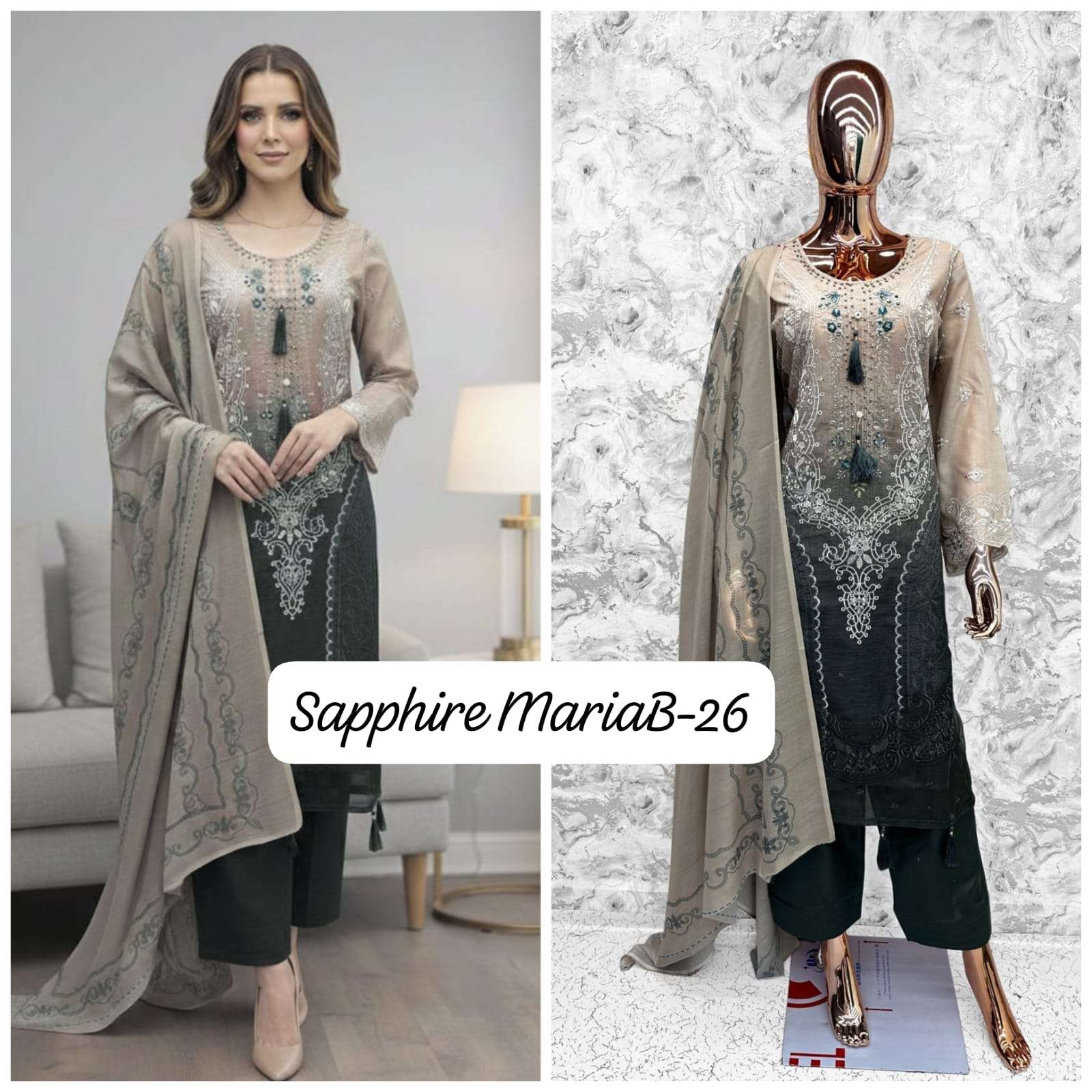 SAPPHIRE SAPPHIRE EMBROIDERED MARIAB 26 LAWN COTTON DESIGNER WORK SUIT