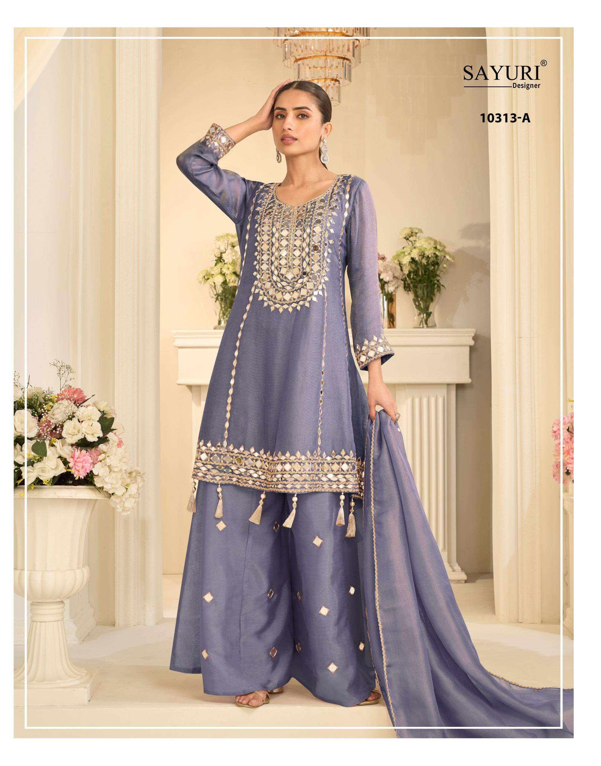 SAYURI DESIGNER MIRROR COLLECTION SILK HEAVY EMBROIDERD DESIGNER FESTIVE WEAR LADIES SUIT