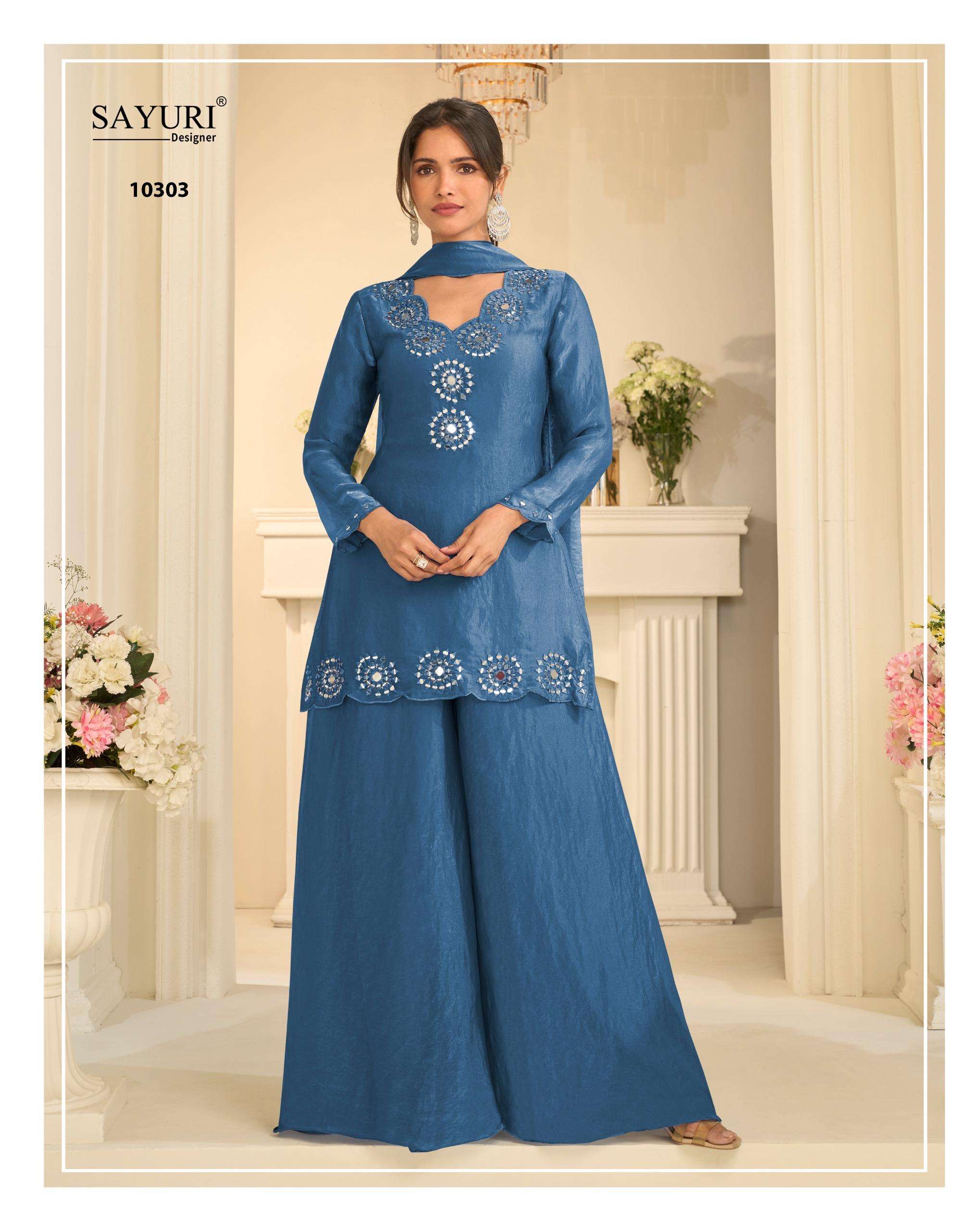 SAYURI DESIGNER MIRROR COLLECTION SILK HEAVY EMBROIDERD DESIGNER FESTIVE WEAR LADIES SUIT