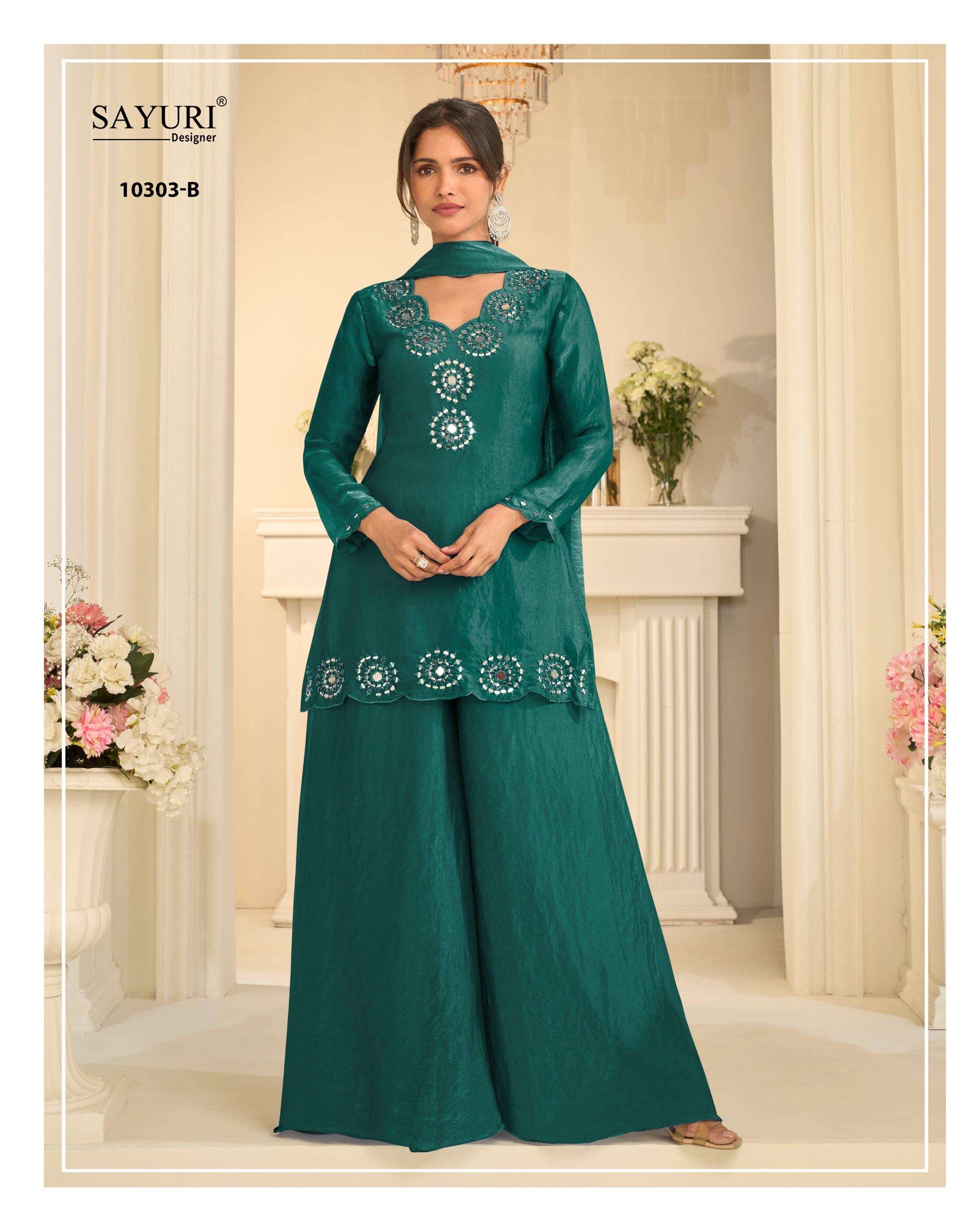 SAYURI DESIGNER MIRROR COLLECTION SILK HEAVY EMBROIDERD DESIGNER FESTIVE WEAR LADIES SUIT