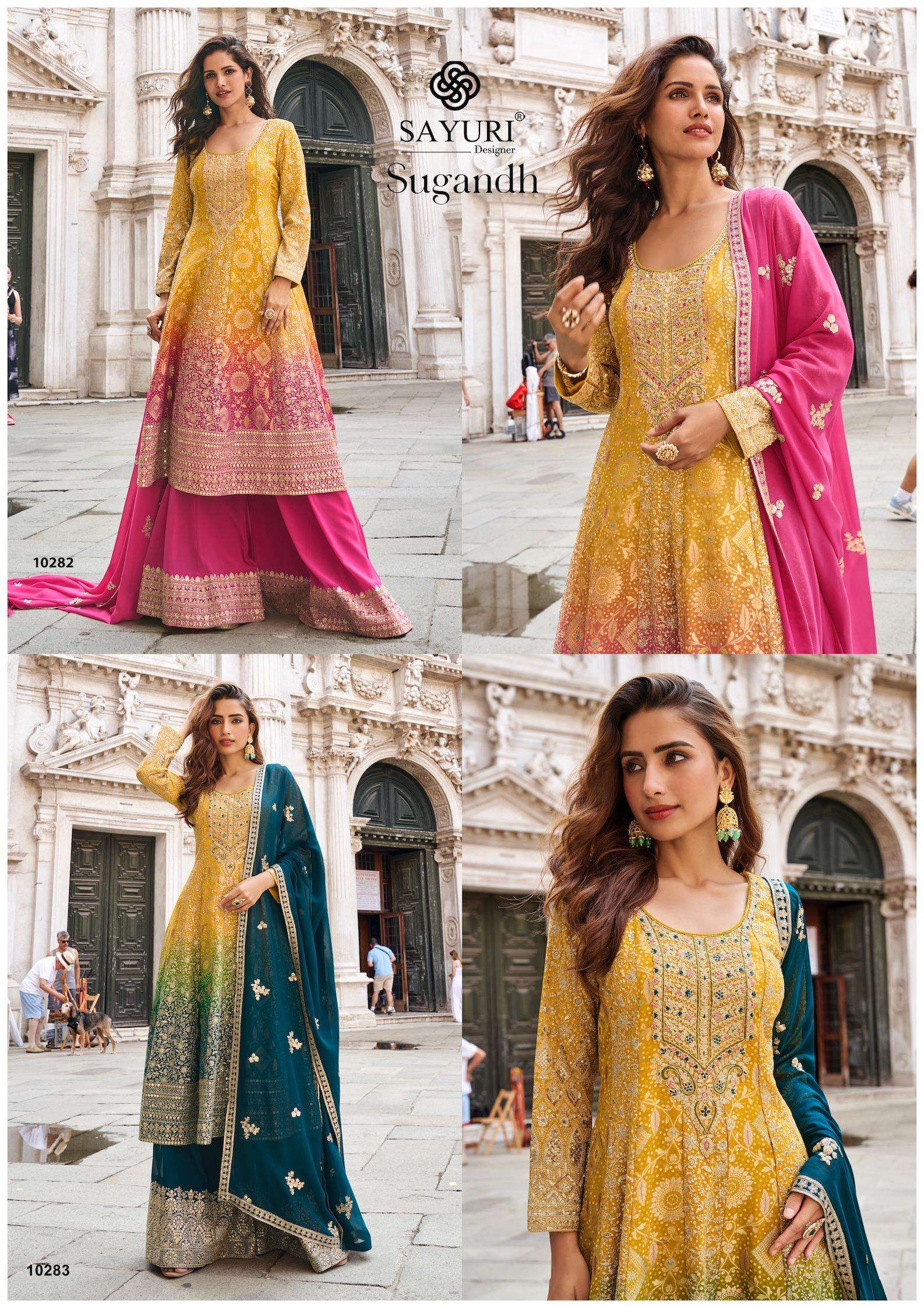 SAYURI DESIGNER SUGANDH SHADED JACQUARD DESIGNER HEAVY WEDDING WEAR SUIT